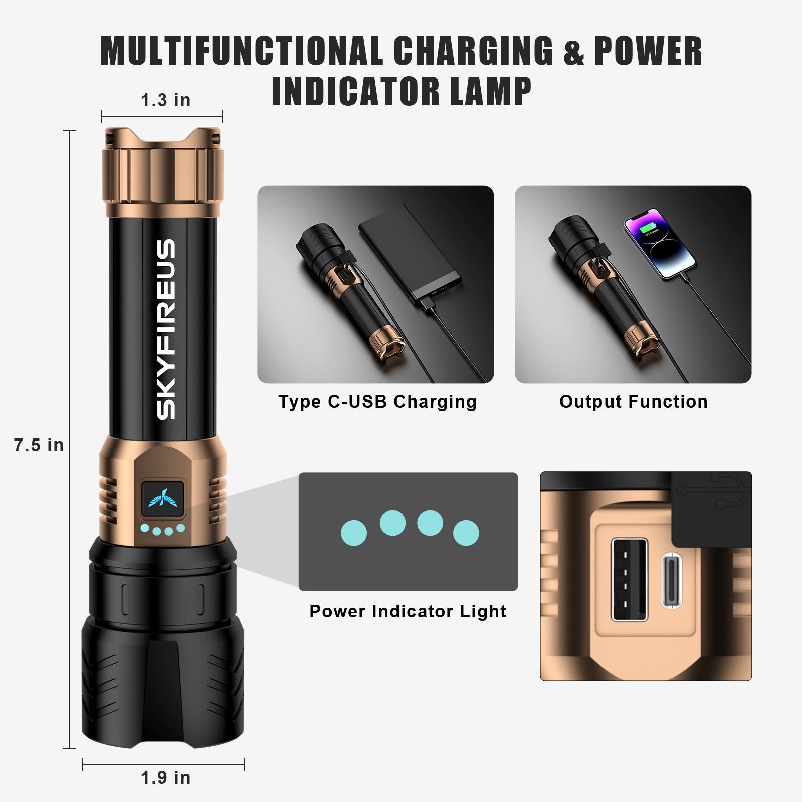 SKYFIRE Model 1097 LED Flashlight – Super Bright, Rechargeable Torch with Zoom & Ignition Lens, 4 Modes, Waterproof Tactical Light for Camping, Outdoors & Emergencies#Summervibes summergarden SKYFIRE Model 1097 LED Flashlight – Super Bright, Rechargeable Torch with Zoom & Ignition Lens, 4 Modes, Waterproof Tactical Light for Camping, Outdoors & Emergencies#Summervibes summergarden