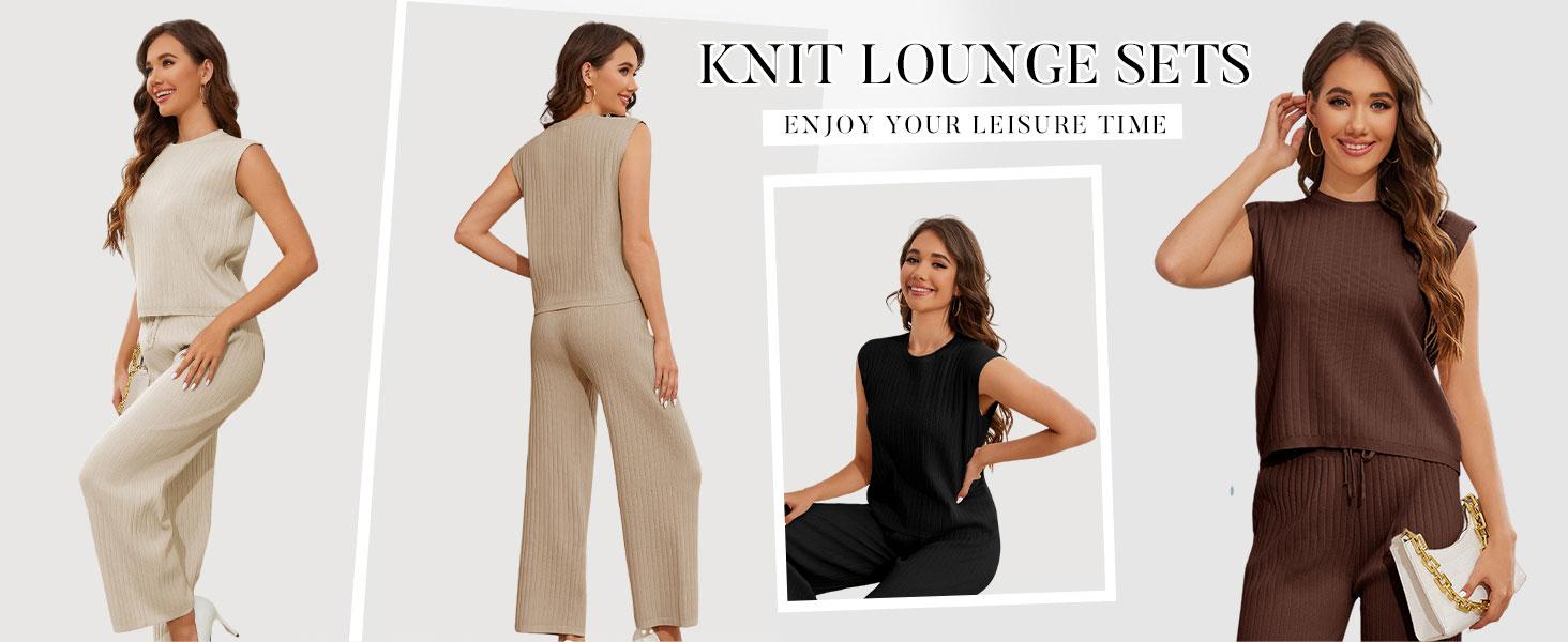 Tanming Women's 2 Piece Outfits Sweater Sets Knit Sleeveless Pullover Tops High Waist Pants Lounge Sets Tracksuits FallFreshness