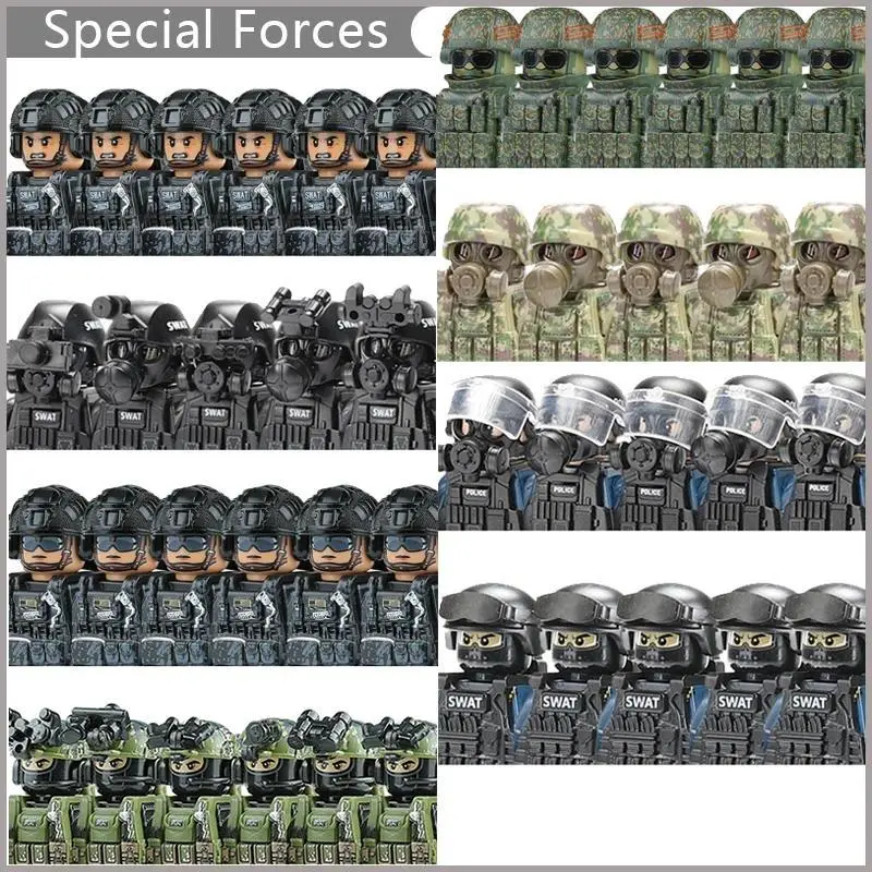 Military Special Forces Series Building Blocks City Police Commando SWAT Army Soldier Figure Gas Defense Mask Weapons Bricks Toy