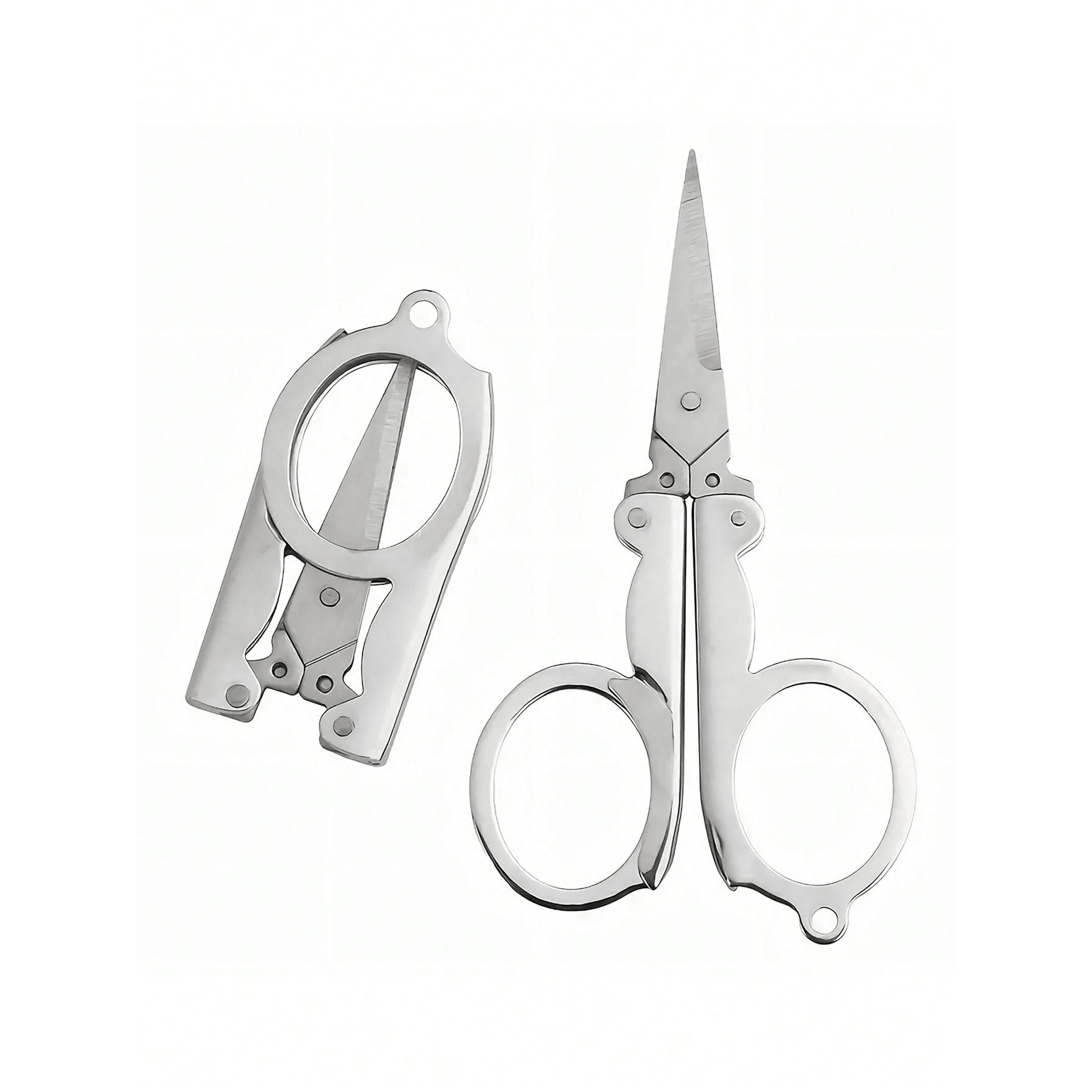 1pc Folding Scissors, Steel Small Scissors Pocket Portable, Foldable String In Key Ring Travel Scissors Mini Craft Knife, Paper Cutters, Cutting Supplies