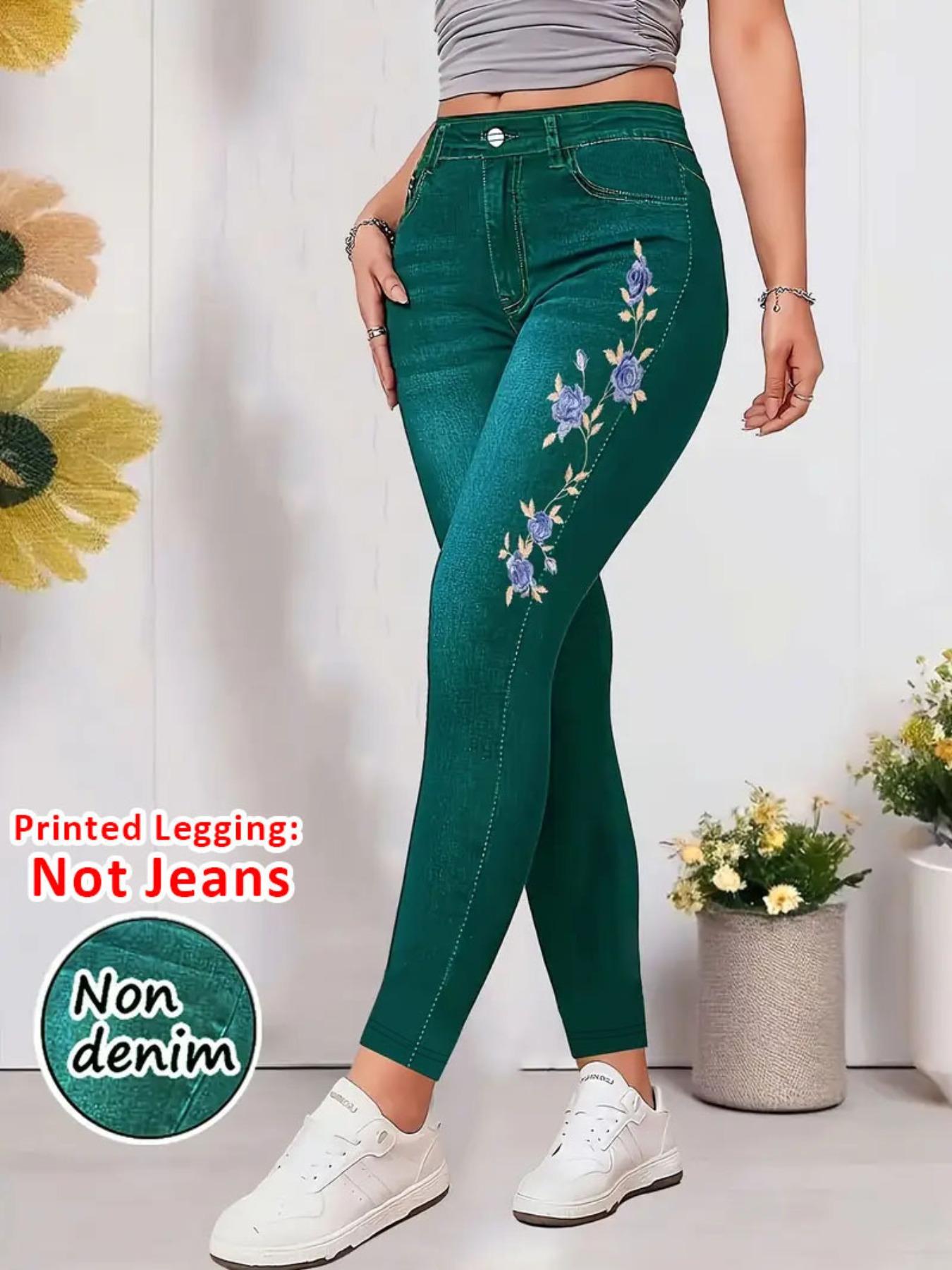 【Printed Legging - Not Denim Fabric】Women's Faux Denim Skinny Tight Pants, Jeans Print Women's Bottoms, Casual Fit All Seasons, Comfortable and Stylish