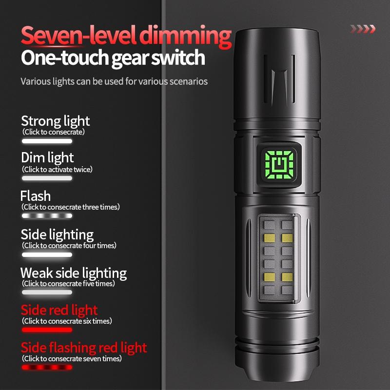 Easter Multifunctional LED Type-C Fast Charging Flashlight, Seven Modes Adjustable COB Work Light, Smart Battery Display, Camping Hiking Home Use