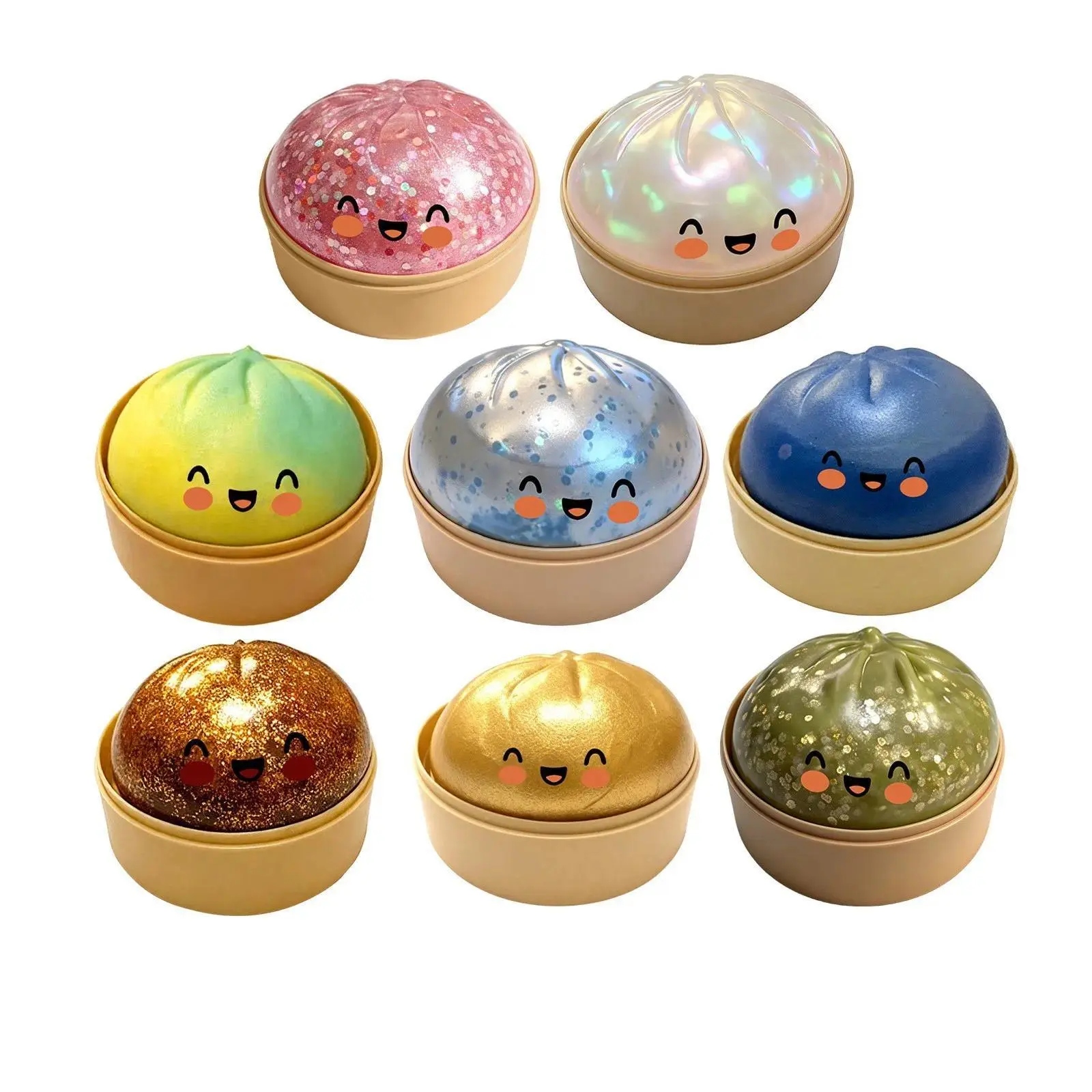 Cute Bao Bun Dumpling Squishy Slime Stress Relief Toys Non-Stick Clear Glitter Slime Stress Ball Fidget Toy for Kids Party Favor