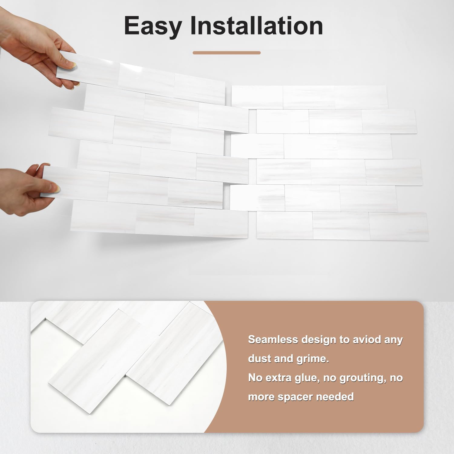 STICKGOO 10-Sheet Subway Tile Peel and Stick Backsplash, Seamless Design Polished Dolomite Kitchen Backsplash Wall Tiles, PVC Stick on Backsplash for Kitchen, Bathroom, RV, Fireplace