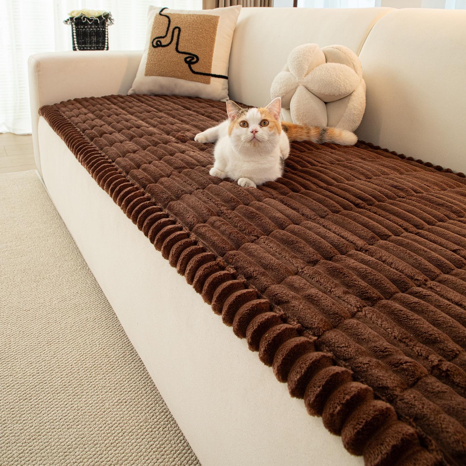 1pc Flannel Sofa Cushion, Soft Skin-Friendly Fabric, Wave Edge Design, Pet-Friendly Non-Slip, Machine & Hand Washable, Fits Single to Five-Seater Sofas