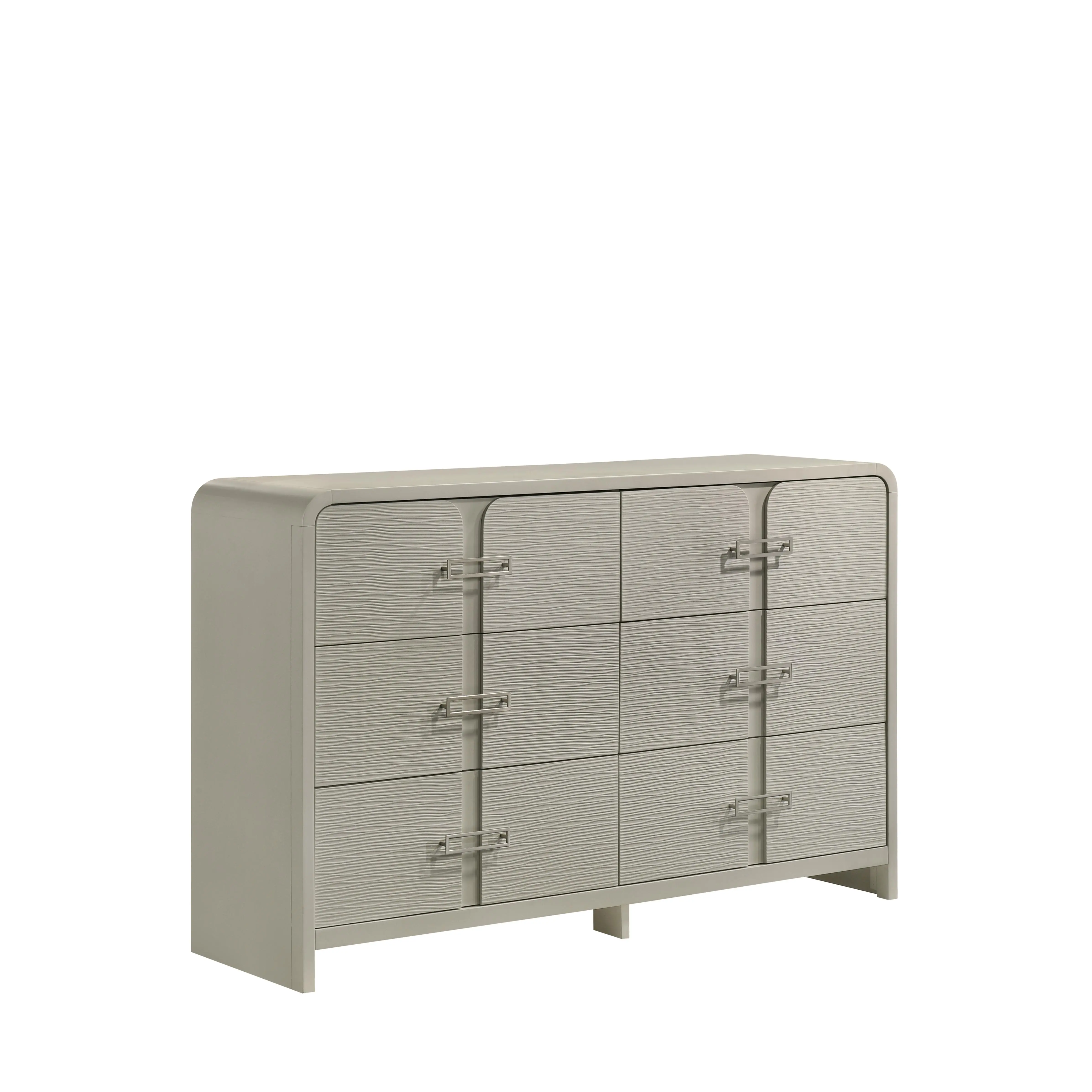 Nokaa Modern 6-Drawer Dresser Chest for Bedroom Storage, Beige Acacia Wood & MDF, Textured Front with Metal Handles, Ball Bearing Glides, High-Gloss Finish, 59.84W x 17.13D x 38.39H in