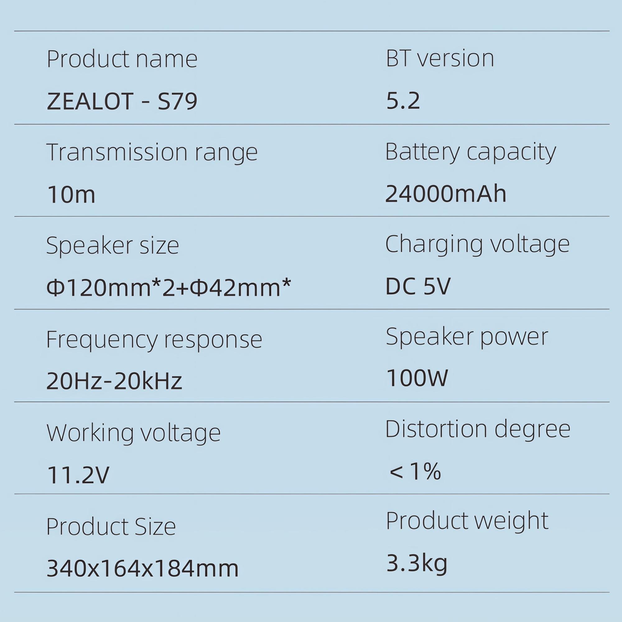 ZEALOT Portable Outdoor Speaker - 100W HIFI Bluetooth, IPX7 Waterproof, 24000mAh 48H Play, RGB Lights, EQ/TWS/PD Fast Charge, Perfect Gift for Gym/Pool.