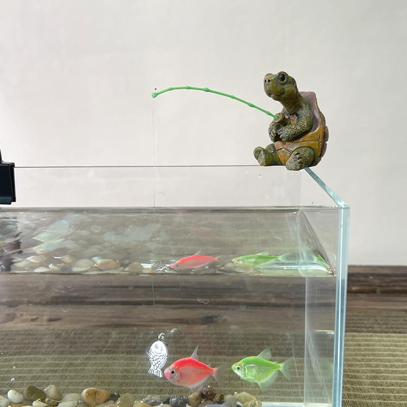 Cute Fishing Turtle Figurine, Outdoor Garden Pond Decor, Yard Balcony Plant Ornament, Adorable Water Pool Decoration