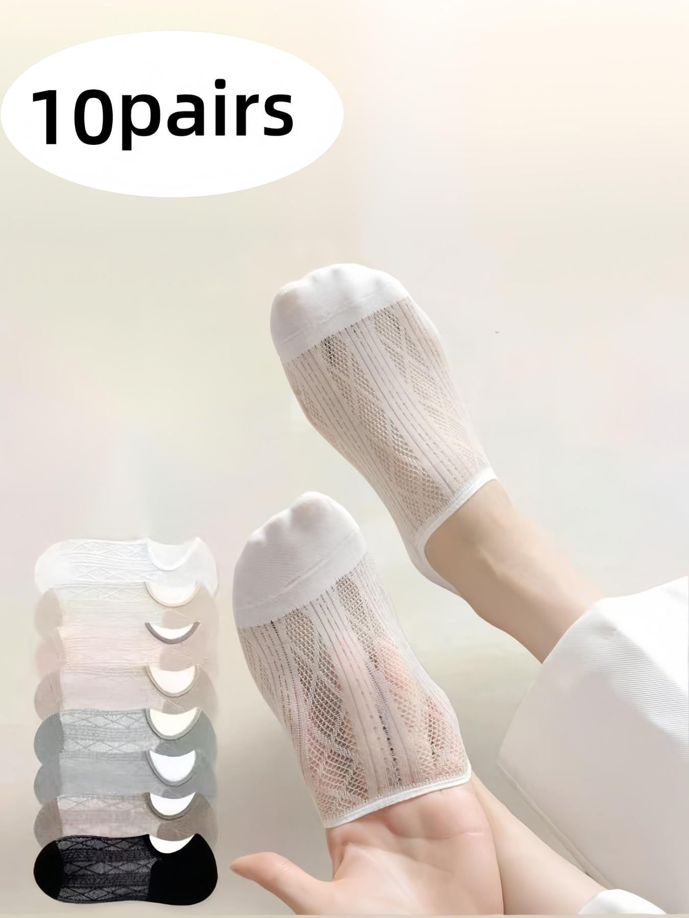 10 Pairs Women's Boat Socks, Summer Mesh Breathable Low Top Invisible Non-Slip Comfortable Casual Socks, Random Color Mix