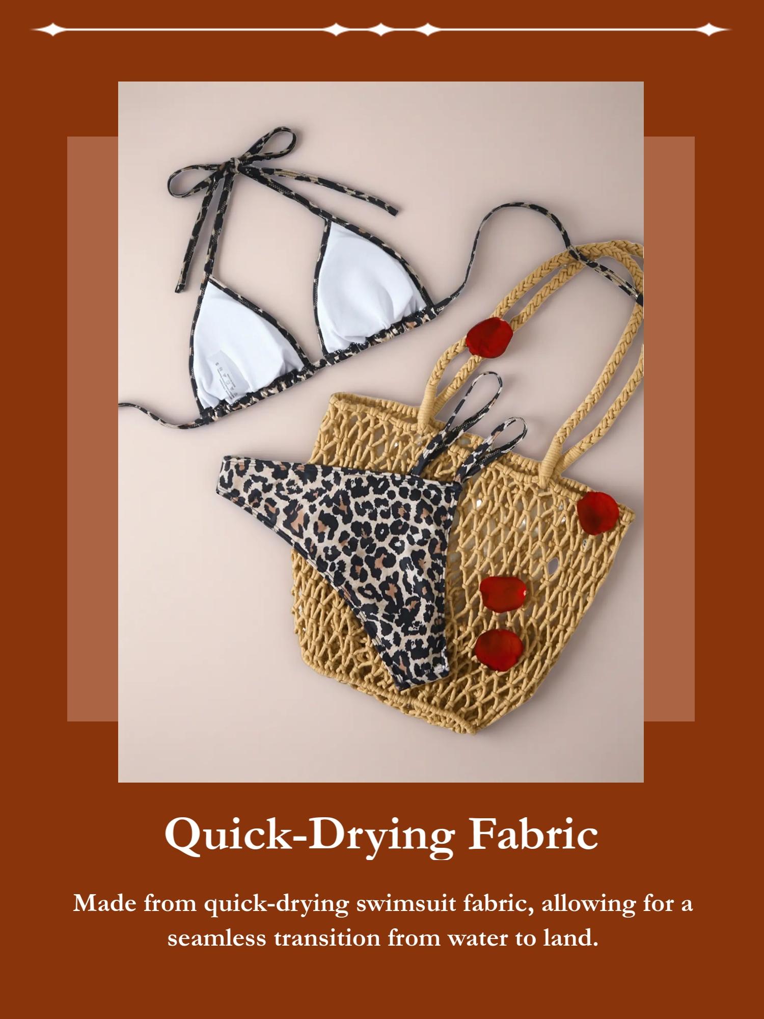 Sexy leopard print tie-up bikini, quick-drying cutout vacation style bikini set