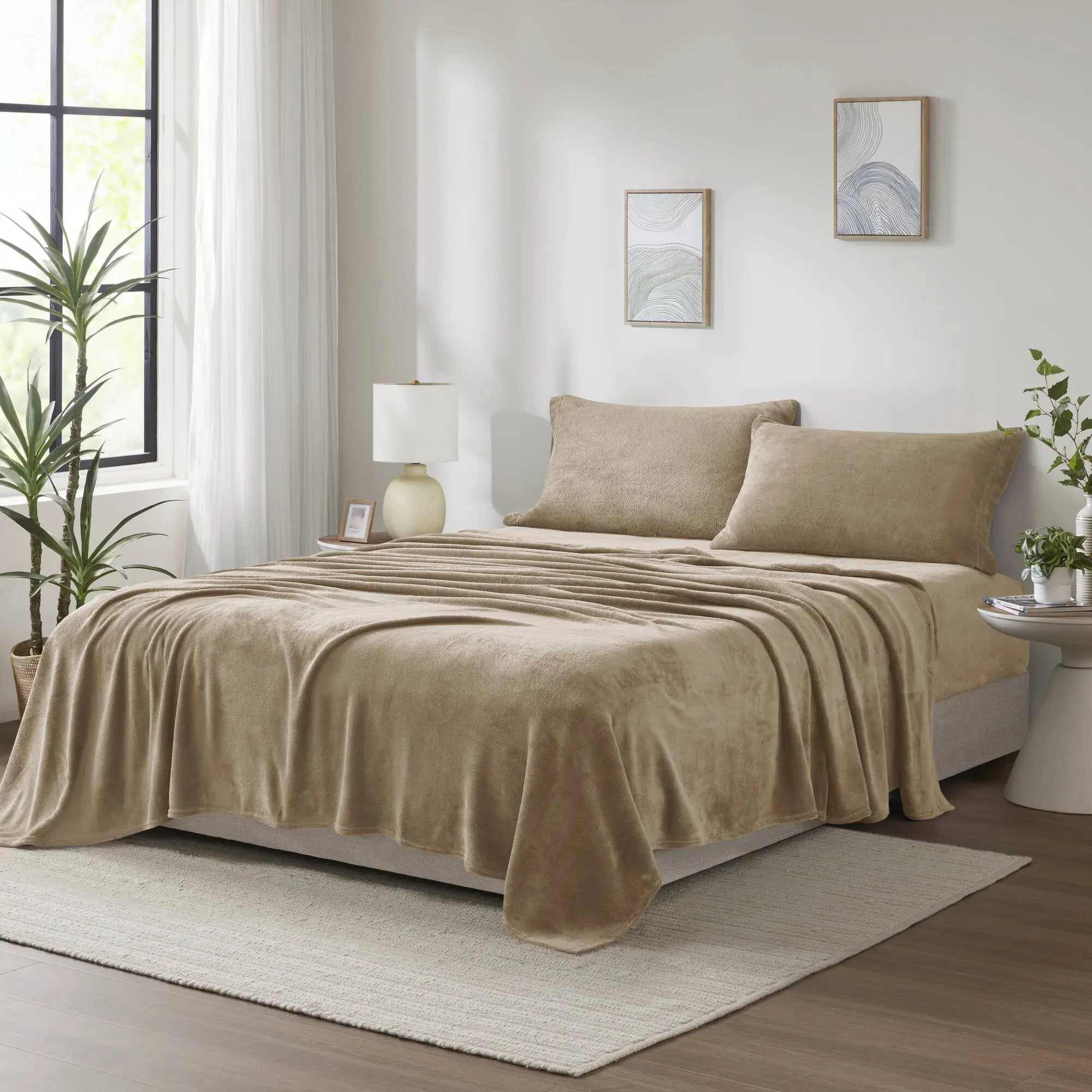Nokaa Twin Micro Plush Sheet Set 3-Piece Taupe – Ultra-Soft Cozy Bedding with Fitted Sheet, Flat Sheet & Pillowcase, Deep Pocket, Machine Washable, OEKO-TEX Certified for Bedroom Guest Room Dorm