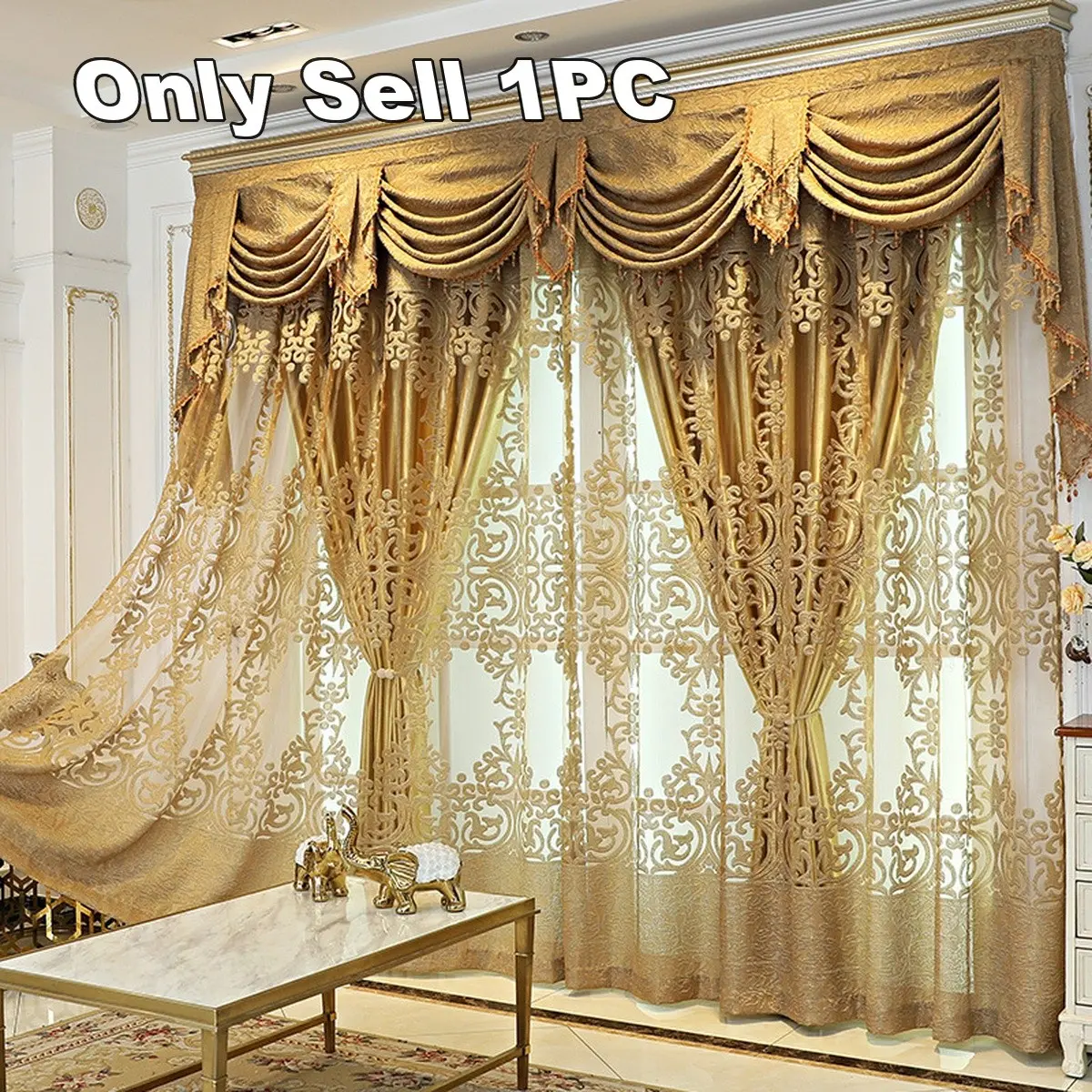 1pc Luxurious European Style Embroidered Curtain, Living Room Bedroom Sunblock Balcony UV Protection Insulation, Elegant High-End Drapery