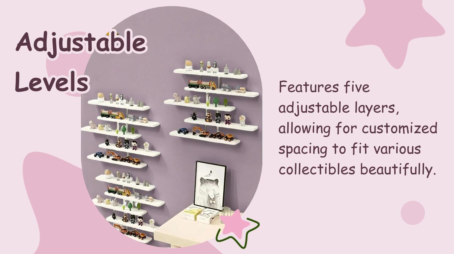 Adjustable Wall-Mounted Display Shelf, Wall Shelf Unit, 5-Tier PVC Storage Rack for Action Figures, Mini Blocks & Collectibles, Modern Home Decor Organizer