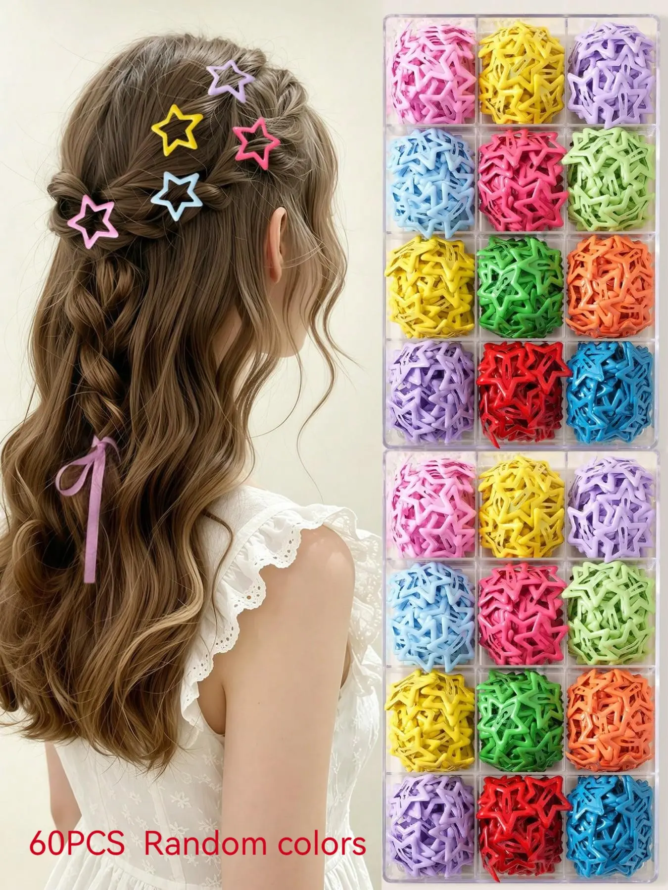 【Black Friday】60-Pack Minimalist Star Hair Clips for Kids, Candy-Colored Hair Accessories in Random Colors