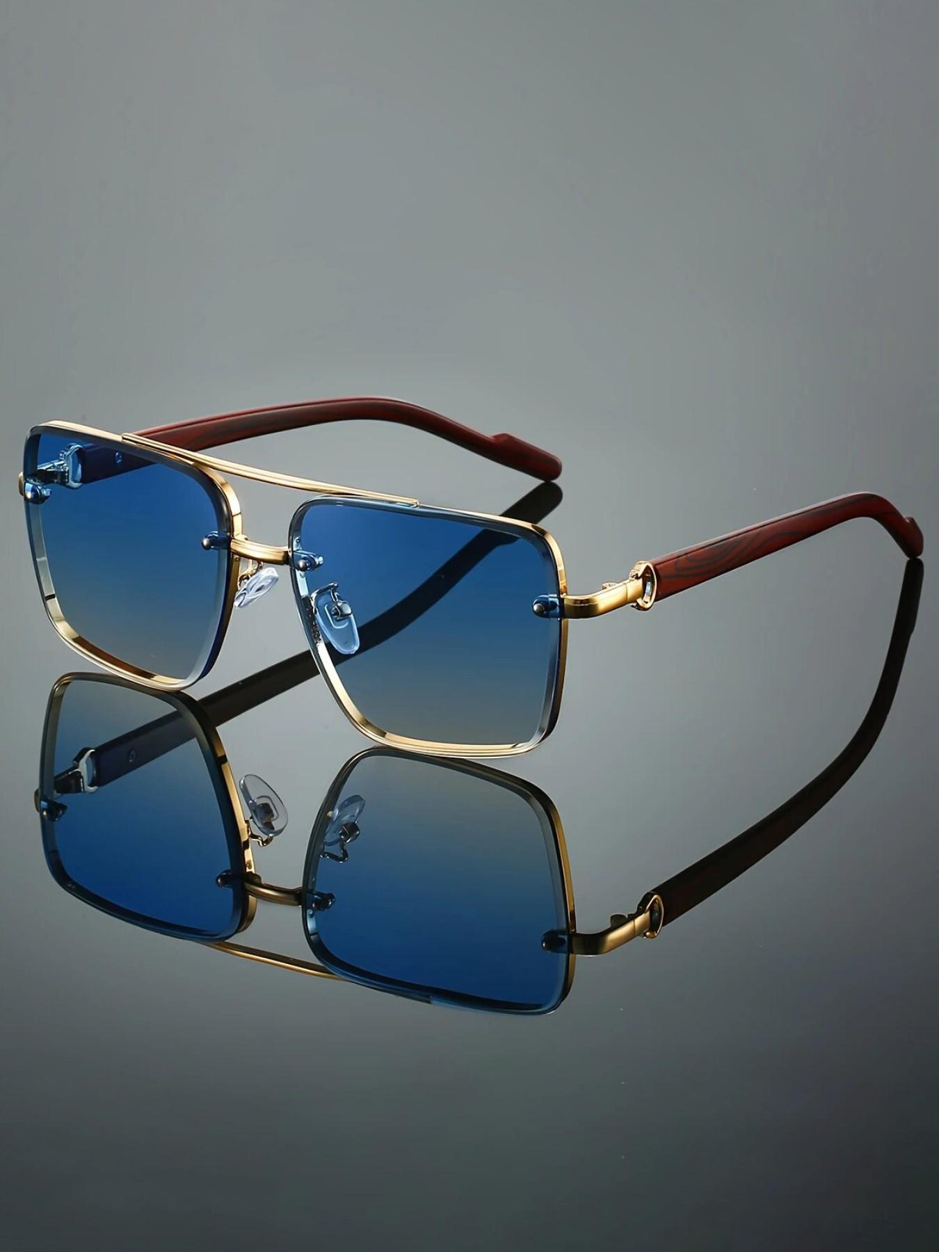 New Blue Square Metal Frame Sunglasses for Women Men Vintage Double Bridge Amazon.com: LVTFCO Retro Oversized Double Bridges Men  main image 4