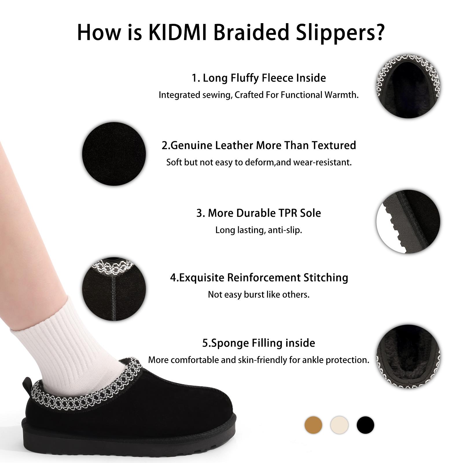 KIDMI Womens Suede Braided Slippers Mini Boots with Fluffy Fur Lining Short Ankle Boots for Autumn Winter Warm Casual Comfort Shoes Outdoor Waterproof House Shoes