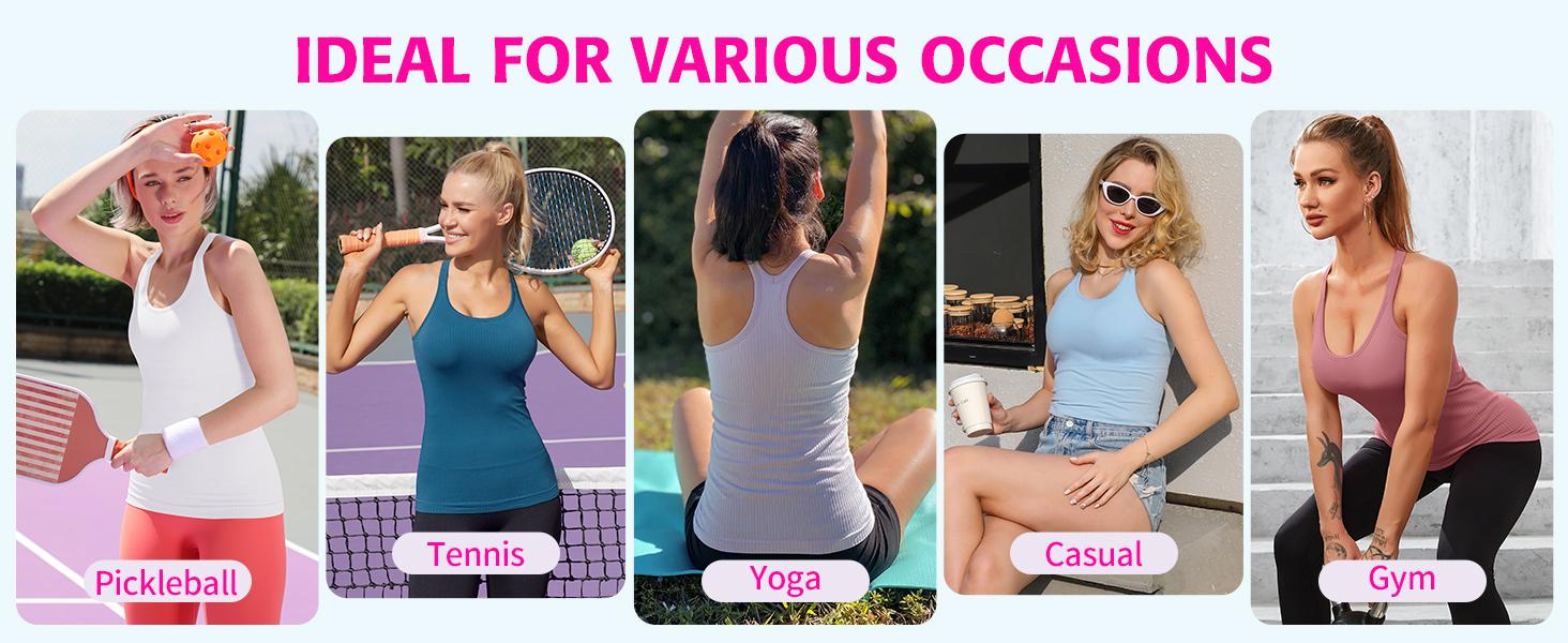 ATTRACO Ribbed Workout Tank Tops for Women with Built in Bra Tight Racerback Scoop Neck Athletic Top summerwins