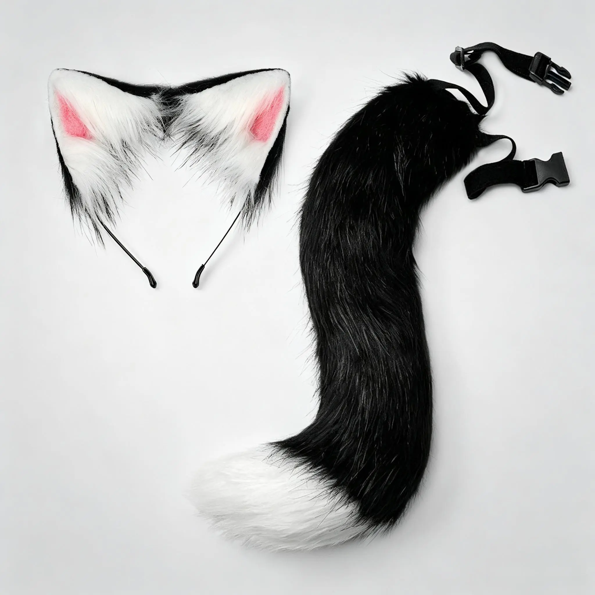 Faux Fur Animal Tails and Clip Ears Costume Props - Cat, Fox, Wolf Styles, Soft Comfortable One Size Pair + Tail for Halloween, Comic Conventions