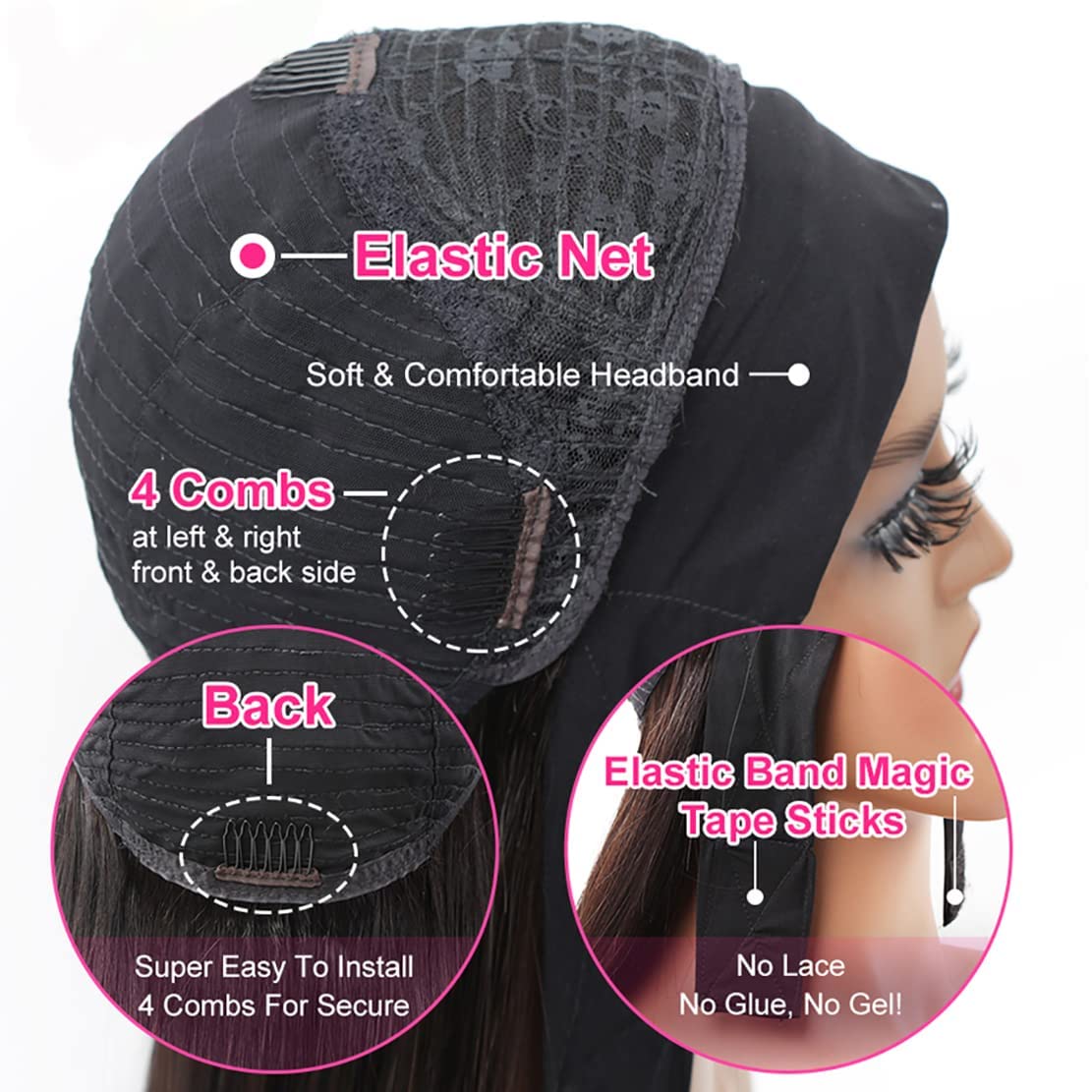 Kinky Curly Headband Wig Human Hair None Lace Front Wigs Burmese Curly 3 in 1 Half Wig for Black Women Brazilian 100% Virgin Hair Machine Made Wigs Deep Wave Glueless Protective Style Easy Wear Glueless Wigs for Daily Wear, Natural Hairline Fusion