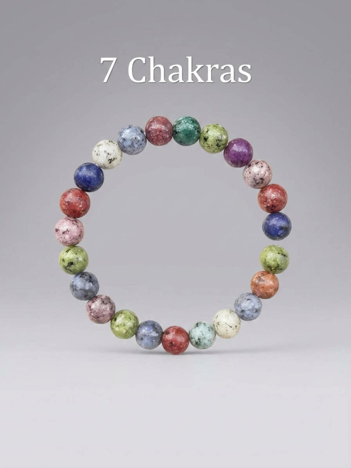 Seven Chakra Natural Crystal Bracelet, Spiritual Healing, Multicolor Energy Stones, Promotes Mental Health and Emotional Stability