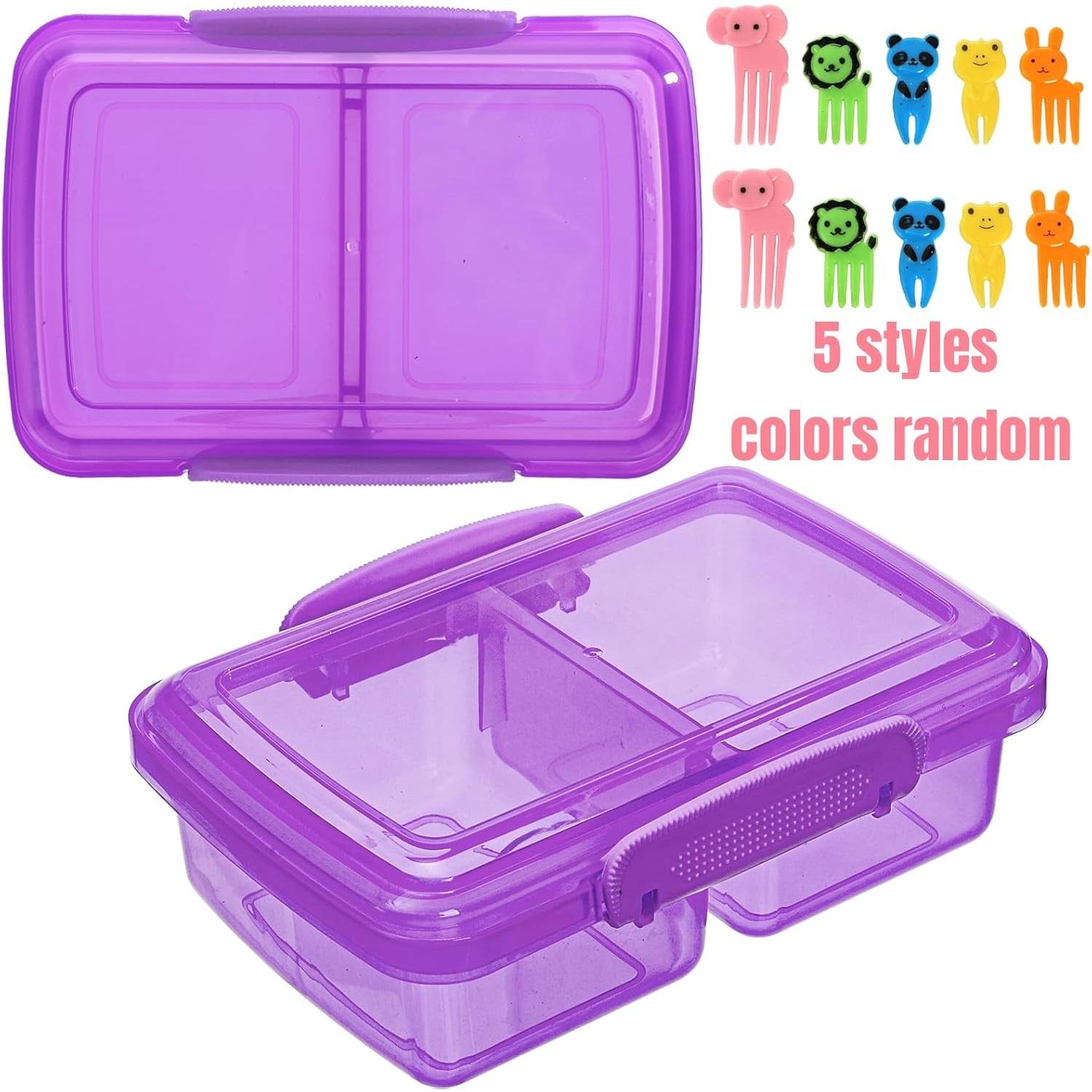 4 count 18 Oz Snack Containers with ,  2 Compartments Plastic  Container with Cute Forks,  Travel Bento Lunch Boxes for  & Adults, Dishwasher Safe