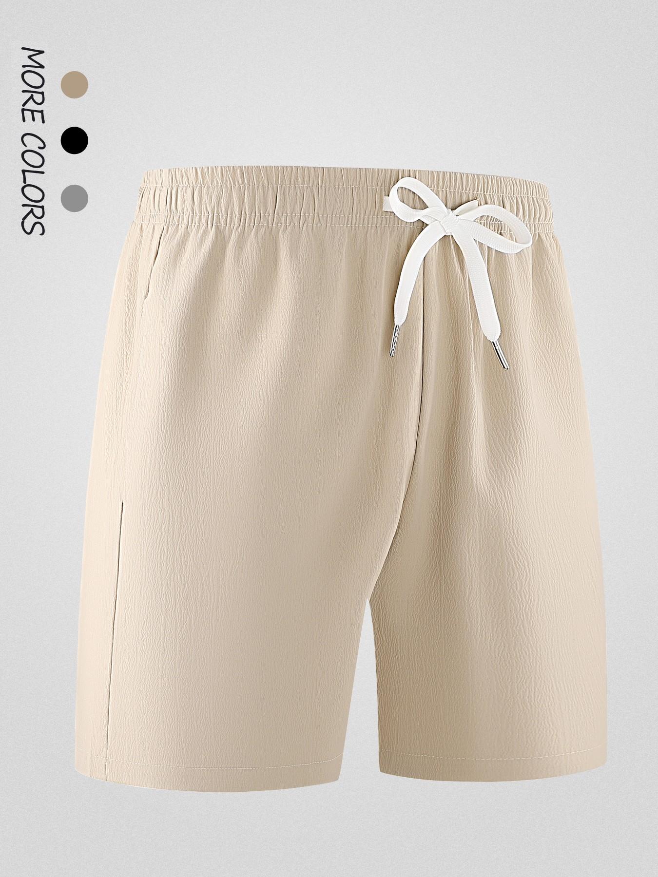 Summer Breathable Lightweight Comfort Solid Color Daily Wear Shorts, Outdoor Sports Running Exercise Thin Airy Five-Quarter Pants, Men's Beach Volleyball Vacation Shorts