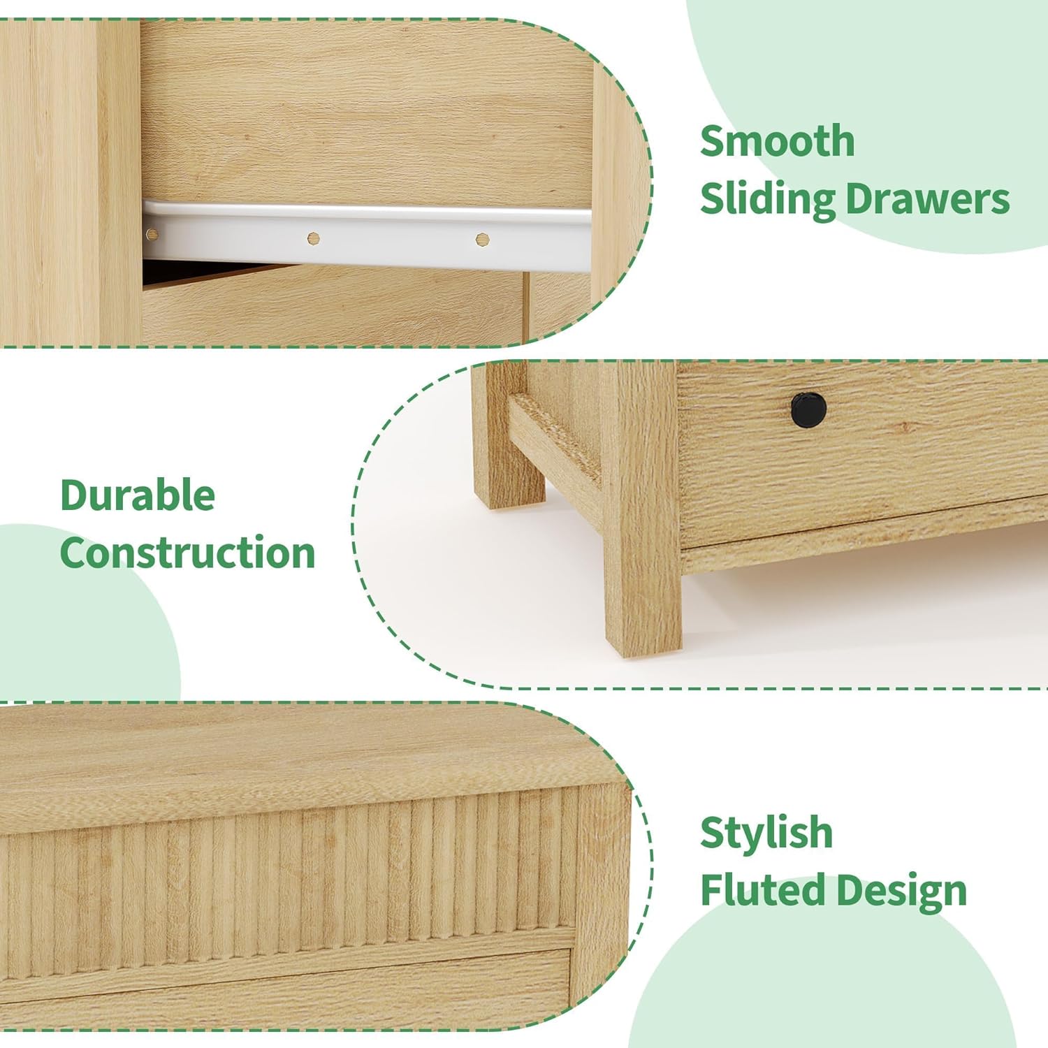 7-Drawer Dresser for Bedroom, Wooden Chest of Drawers, Fluted TV Stand, Storage Organizer for Living Room, Hallway and Entryway, Natural Oak