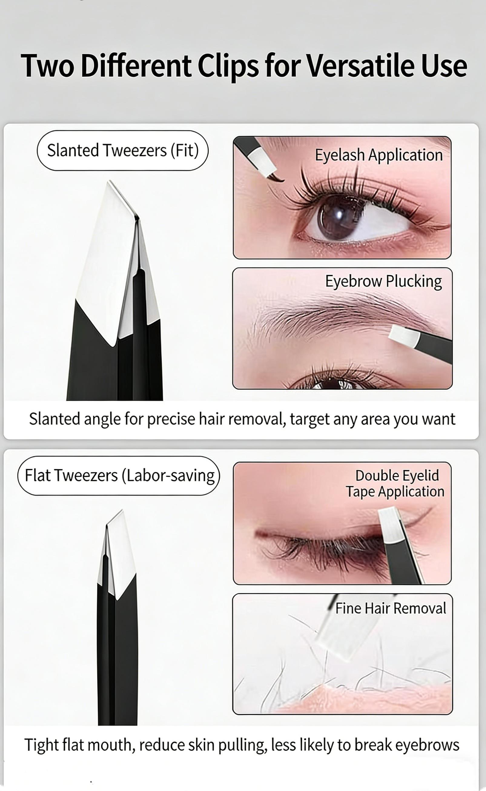 2pcs/lot Stainless Steel Tweezers, Pointed Tip Hair Removal Clamps, Eyelash Extension & Nail Art Black Tweezers, Anti-Static Precision Tweezers