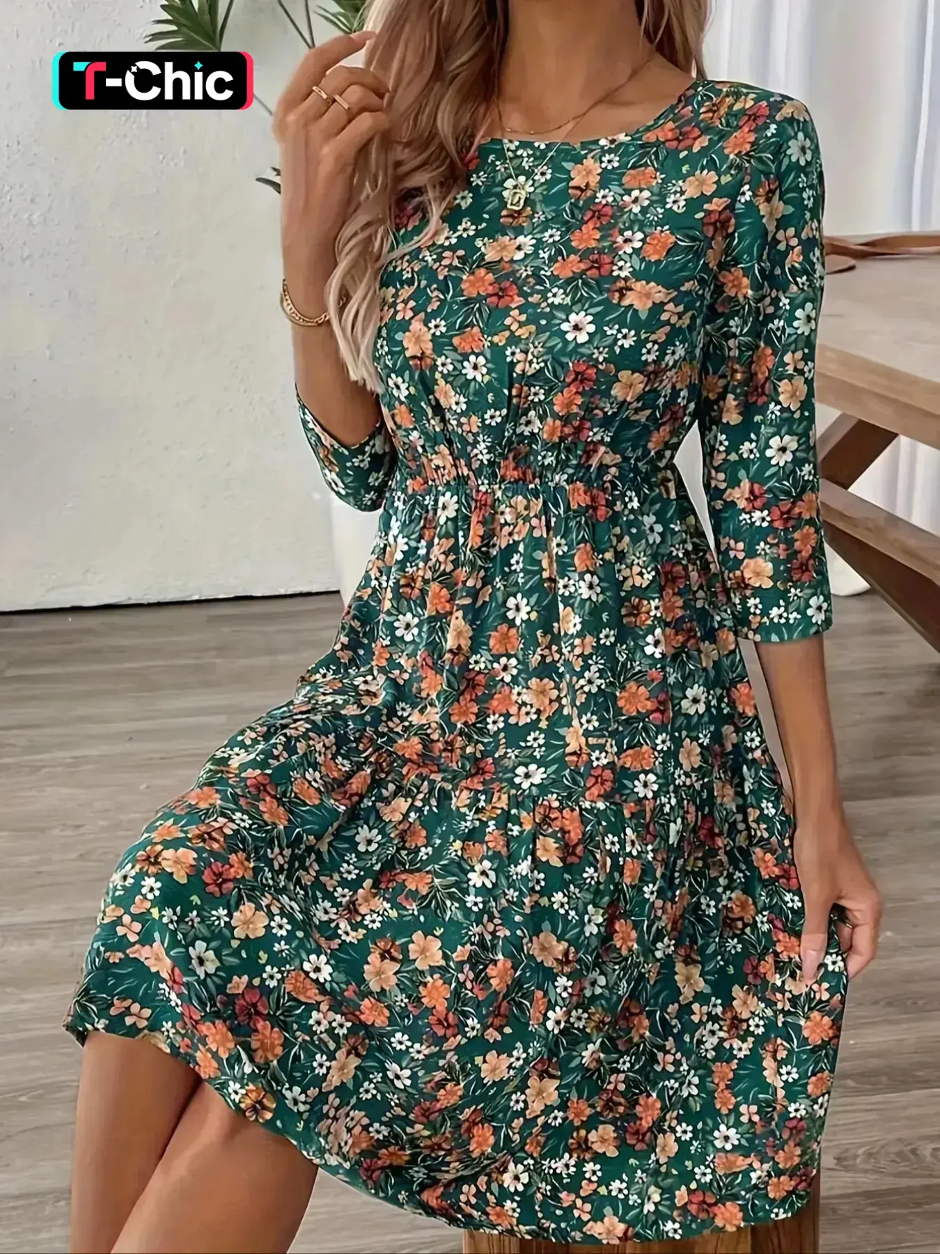 elegant multicolor print midi dress Floral Fusion Midi Dress
