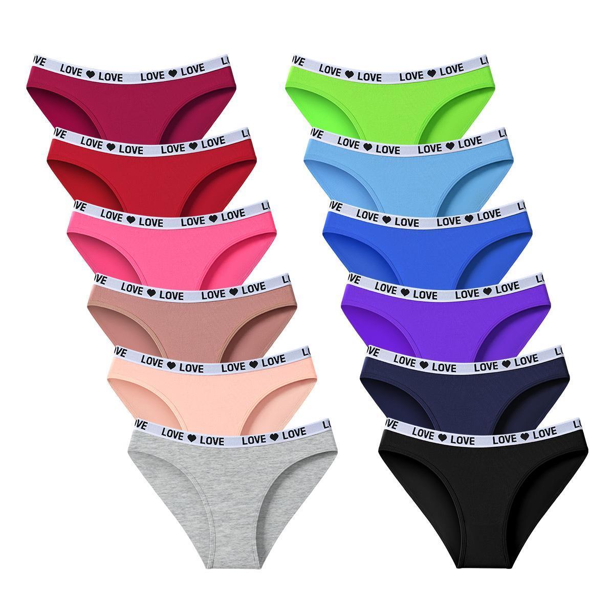 Women's Mid-Rise Brief Panties Multi-Pack, Soft Stretchy Synthetic Blend Underwear with Color Block Letter Print for Everyday Wear, Stretchy Fabric, Mid-Rise Cut