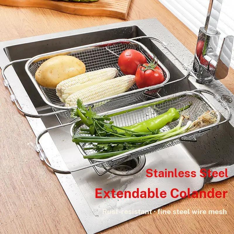 Extendable Stainless Steel Sink Drain Basket, Vegetable Washing Basin Rack, Kitchen Sink Drain Rack, Dishwashing Sink Bowl Rack