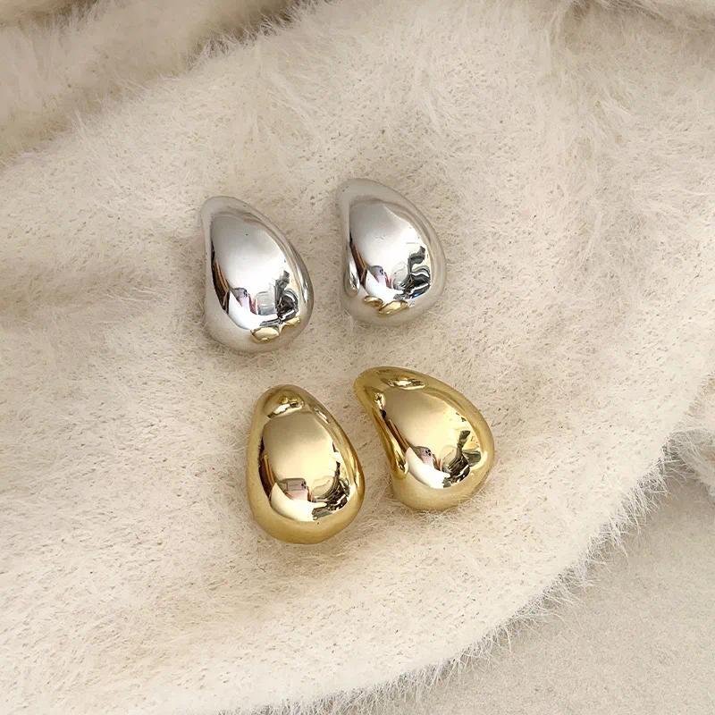 Small Water Droplets CCB Gold Color Smooth Stud Earrings for Women Exaggerate Punk Geometry Jewelry Accessories Girlfriend Gift