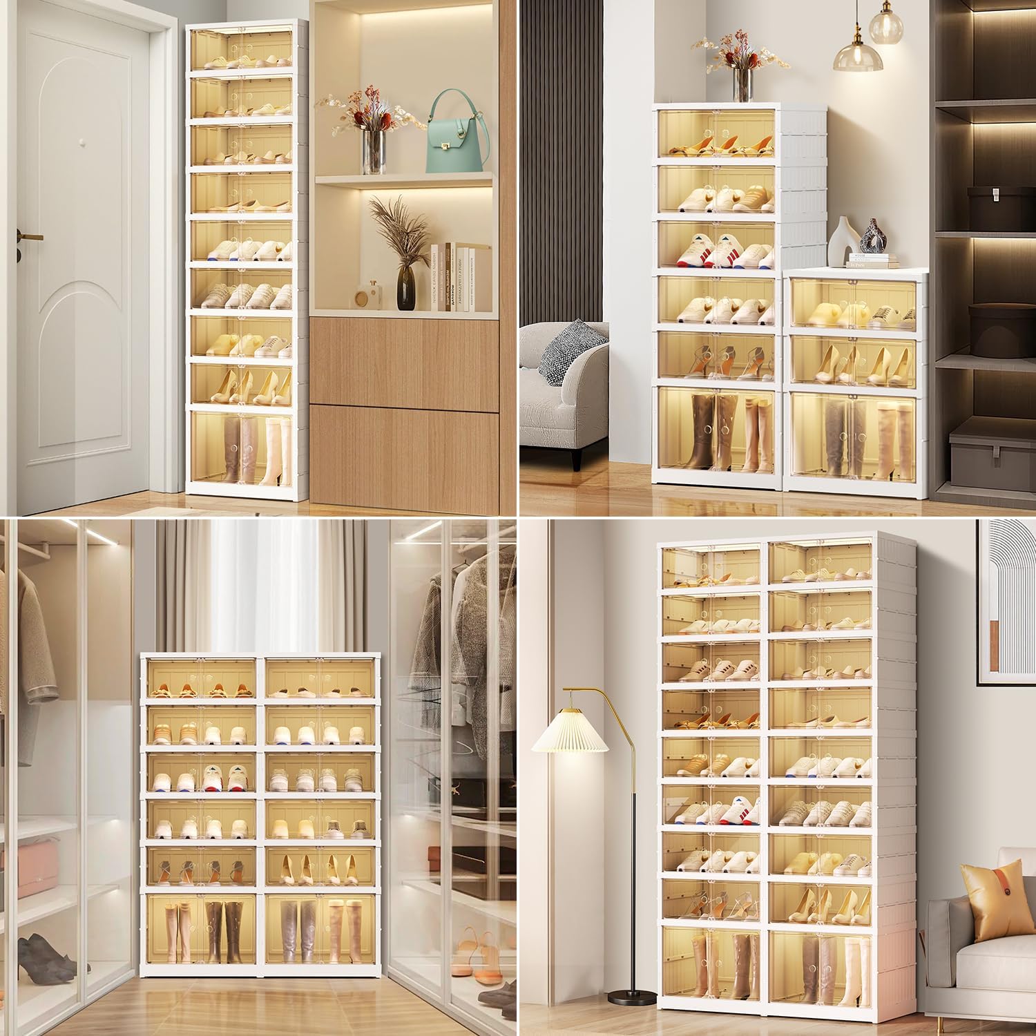 9 tier Ultimate Foldable Shoe Organizer – Fits 18 Pairs Space-Saving Stackable Cabinet Rack Clear Door  Plastics Stackable