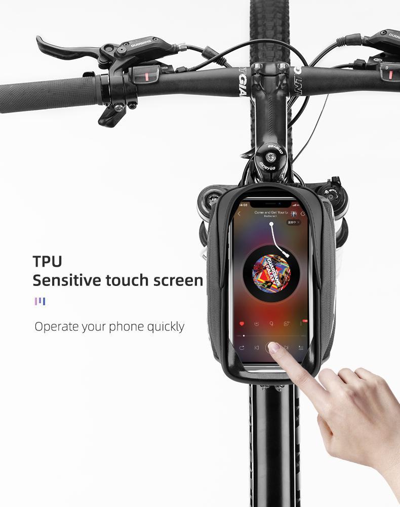 ROCKBROS Bike Phone Front Frame Bag Top Tube Bike Bag Bicycle Handlebar Bag Cell Phone Holder Mount Bag Cycling Accessories Storage Pouch for Phone 15 16  Pro  Max  Below 7.2”