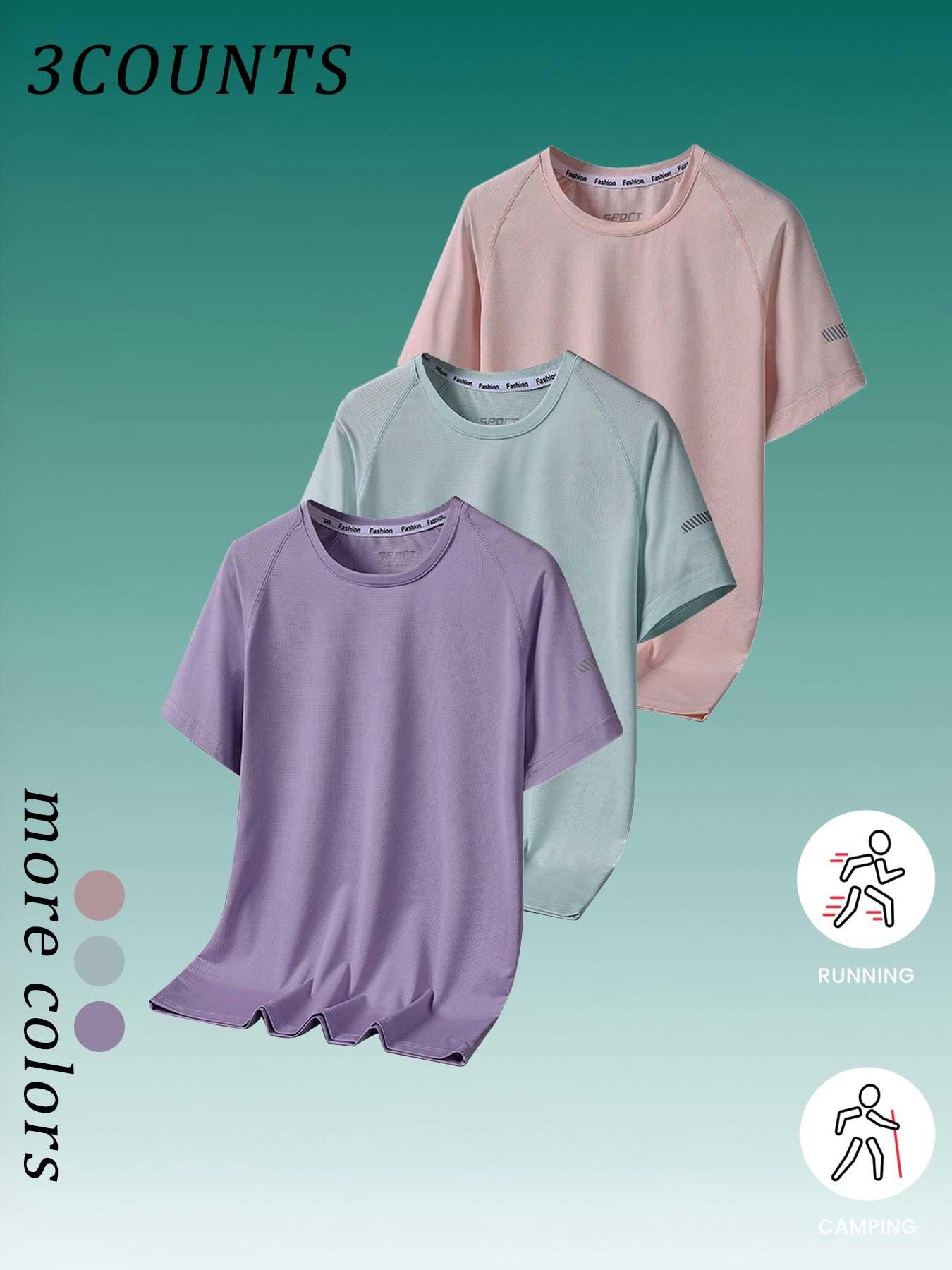 Women's 3-Piece Outdoor Quick-Dry Short Sleeve Running Sports Top, Breathable Lightweight Training Shirt, Summer Gym Yoga Wear