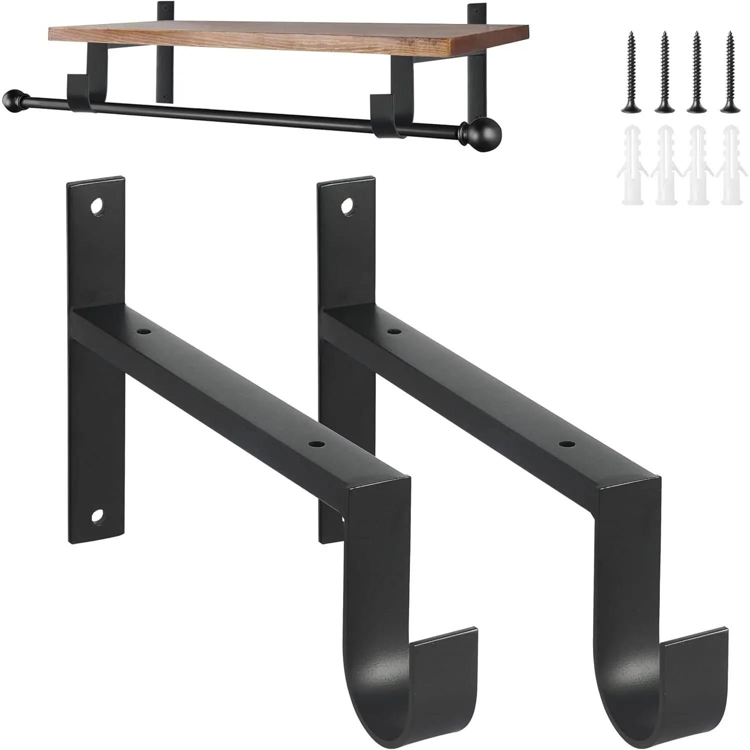 Heavy Duty 12 Inch Wall Mounted Closet Rod and Shelf Brackets, with Pole Holder Shelving Support & Screws for Laundry, 2 Pack