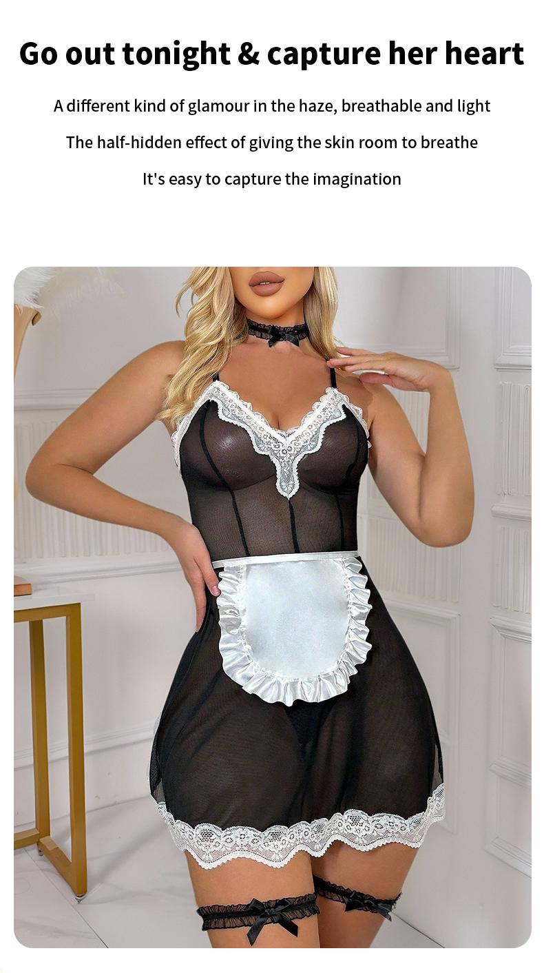 Women's Black 6-Piece Sexy Halloween Maid Lingerie Set - Curvy Altgirl Outfit, Seduction-Themed Underwear Gift for Seniors lingerie, lace sexy woman,  new stylewomen, lingerie set