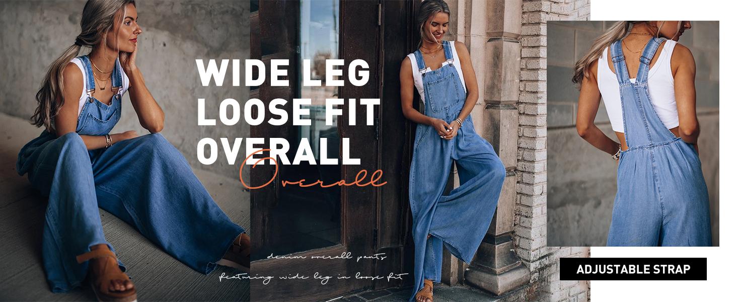 Chouyatou Women's Loose Adjustable Strap Wide Leg Denim Bib Overall Jeans Pants SpringStatements