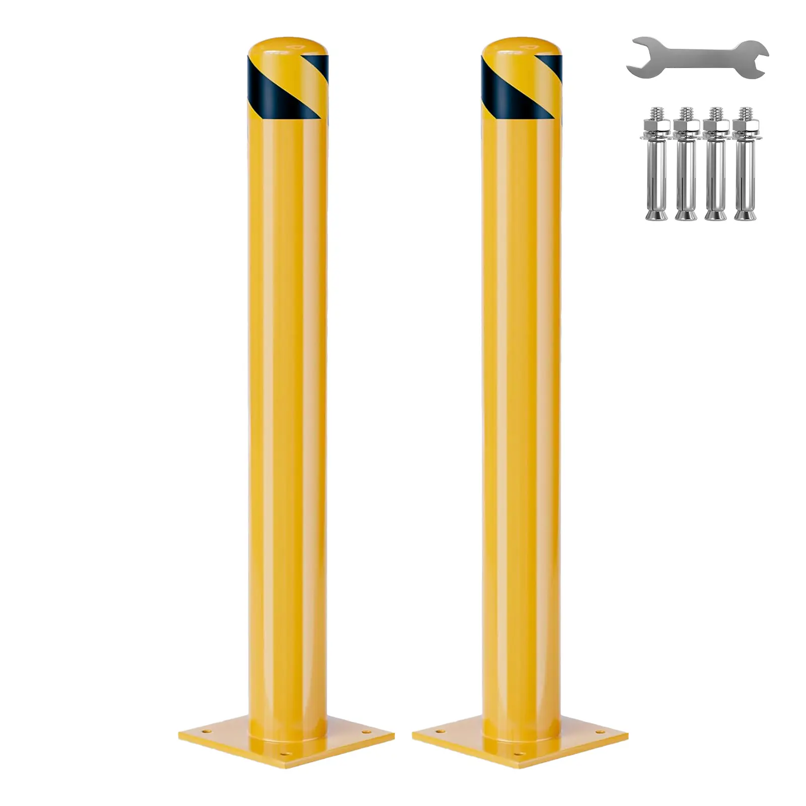 Heavy Duty Steel Safety Bollards 42 in,2 PC Steel Parking Bollards Post,Removable Bollards for Warehouse, Garage, Parking Lot,Reflective Tape, Anchor Bolts Included,4.5 in Diameter