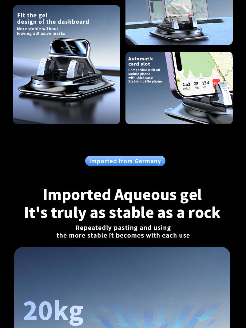 Car phone holder 360 degree rotation, suitable for car navigation in-car dashboard, horizontal and vertical screen adjustment angle, suction cup fixed non-slip mobile phone holder suitable for iPhone and Android Car Mount Smartphone