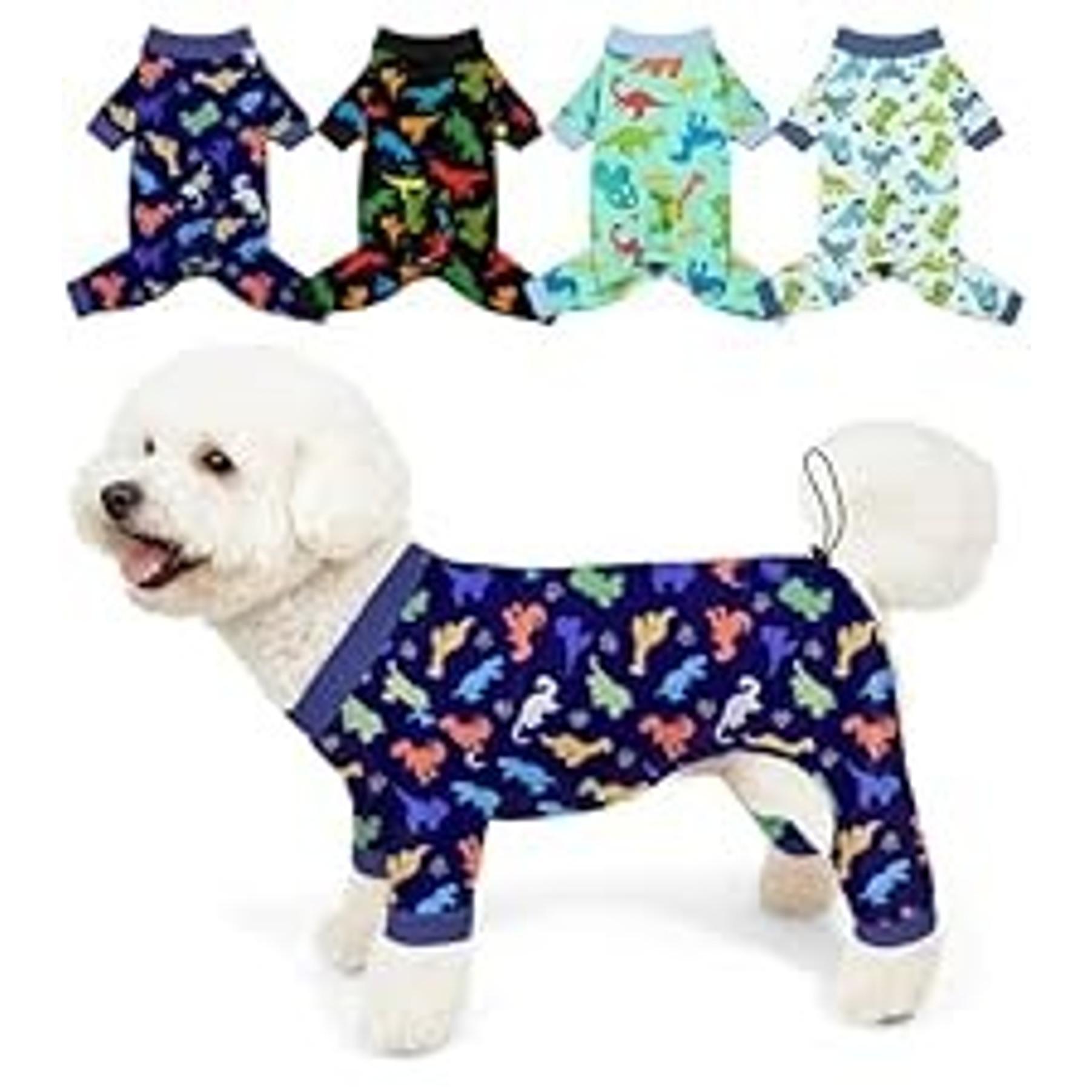 Dog Pajamas, 4 Pack Dog Recovery Suit Shedding Suit Cute Soft Puppy Clothes Dogs Pjs Onesies Jammies Adjustable Breathable & Stretchy Clothes for Small Medium Large Dogs Girl Boy Puppy-M