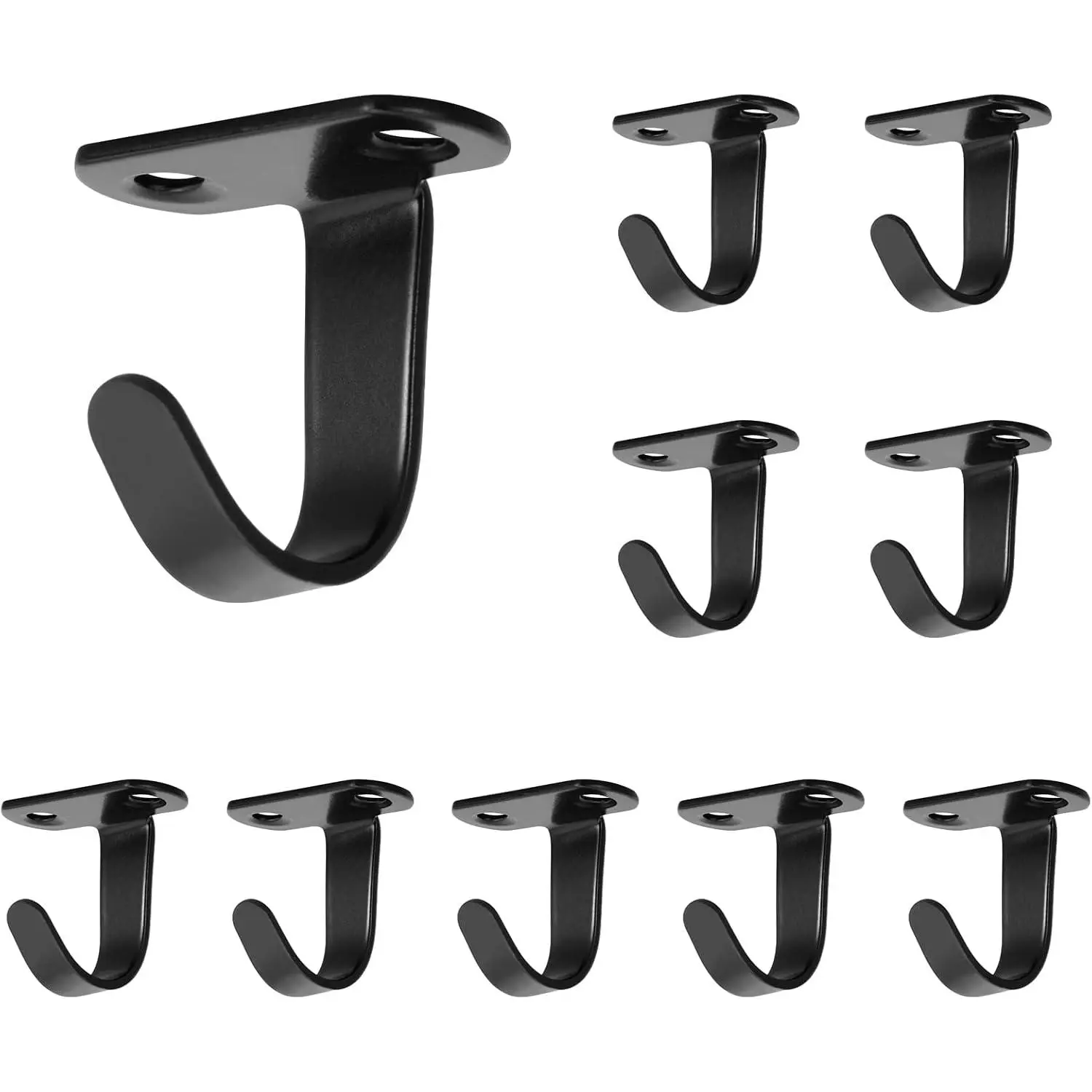 Modern Rust-Proof Stainless Steel Screw-Mounted Ceiling/Closet J-Shaped Hook - Heavy-Duty Coat, Robe & Clothes Hanger for Cabinets, 10 Pieces (Black)