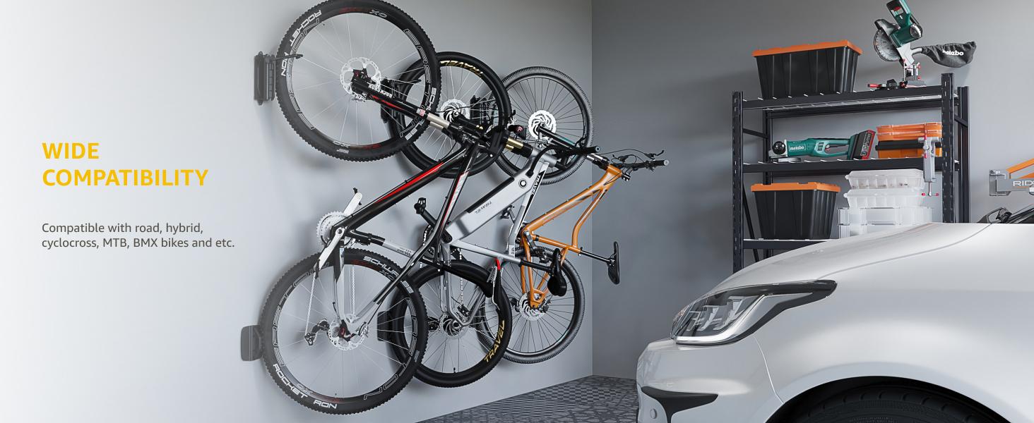 MonTek Swivel Bike Wall Mount, Bike Hangers for Garage, Space-Saving Vertical Bike Rack, Sturdy Bike Storage Rack Holds Up to 66lbs, Easy to Install, Black