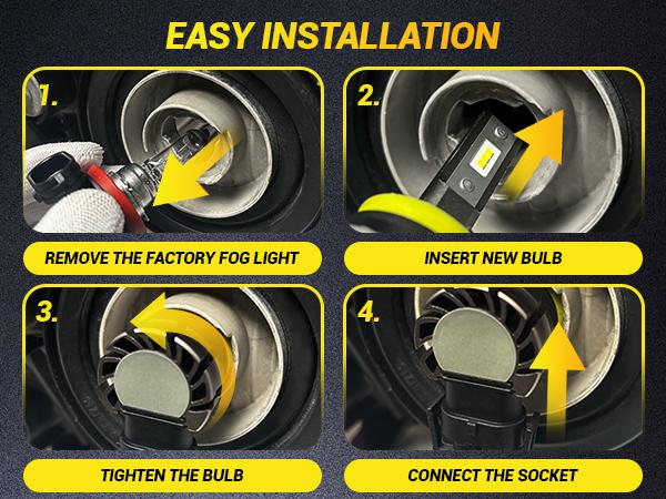 AUXITO H11/H8/H16 LED Fog Light Bulbs or DRL, 6000 Lumens 6500K Cool White Light, 300% Brightness, CSP LED Chips Fog Lamps Replacement for Cars, Play and Plug (Pack of 2)