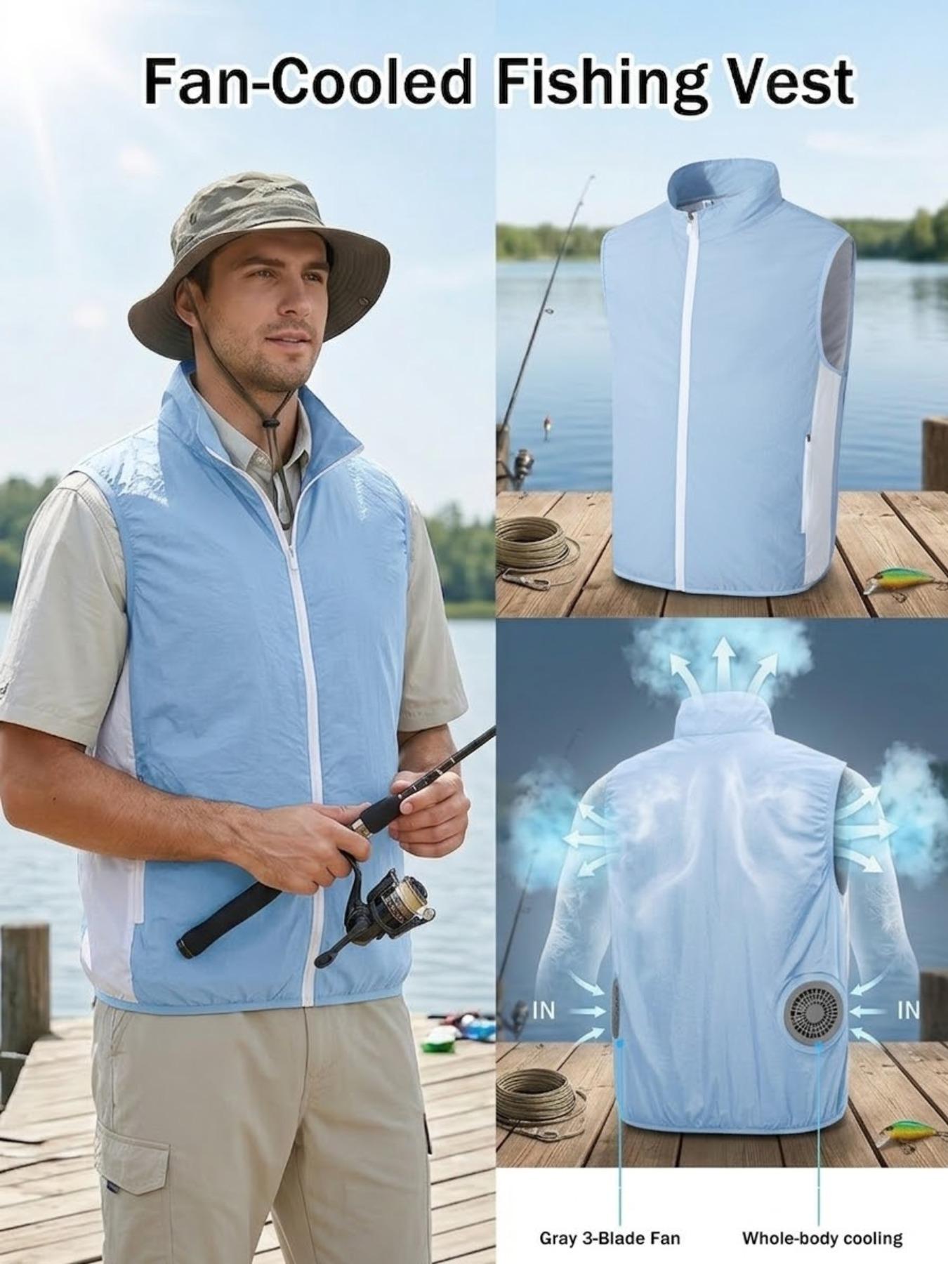 Sleeveless Cooling Vest with Built in Fan, USB-Powered Cooling Vest, Outdoor Cooling Wear, Lightweight, Breathable, and Machine - Washable, Ideal for Outdoor Activities and Fishing (Requires a 5V battery, sold separately)