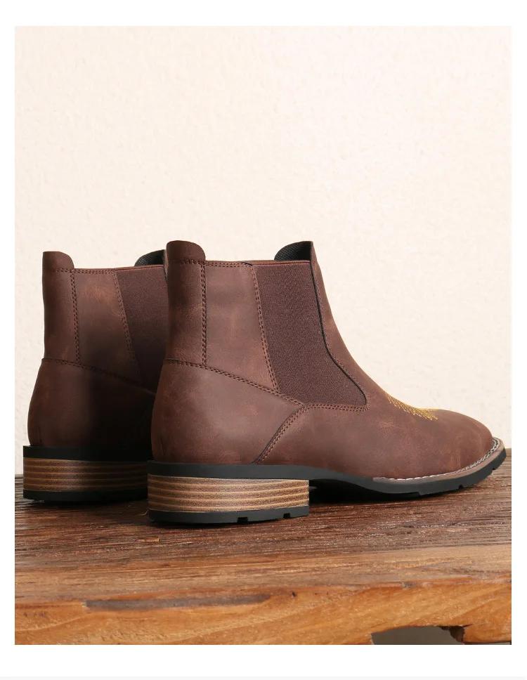 tabi shoes, embroidered Chelsea men's boots-unique European and American style, comfortable black men's shoes, cowboy boots men Footwear Flat Rubber Retro Design frye boots Men's Ultra Western Boot slip-on ankle boot cinturon affordable  Closed Insole