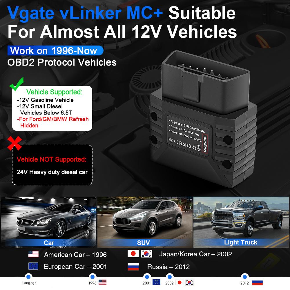 Vgate vLinker MC+ Bluetooth OBD2 Car Diagnostic Scan Tool for iOS, Android, Windows Vgate vLinker MC+ Bluetooth OBD2 Car Diagnostic Scan Tool for iOS, Android, Windows