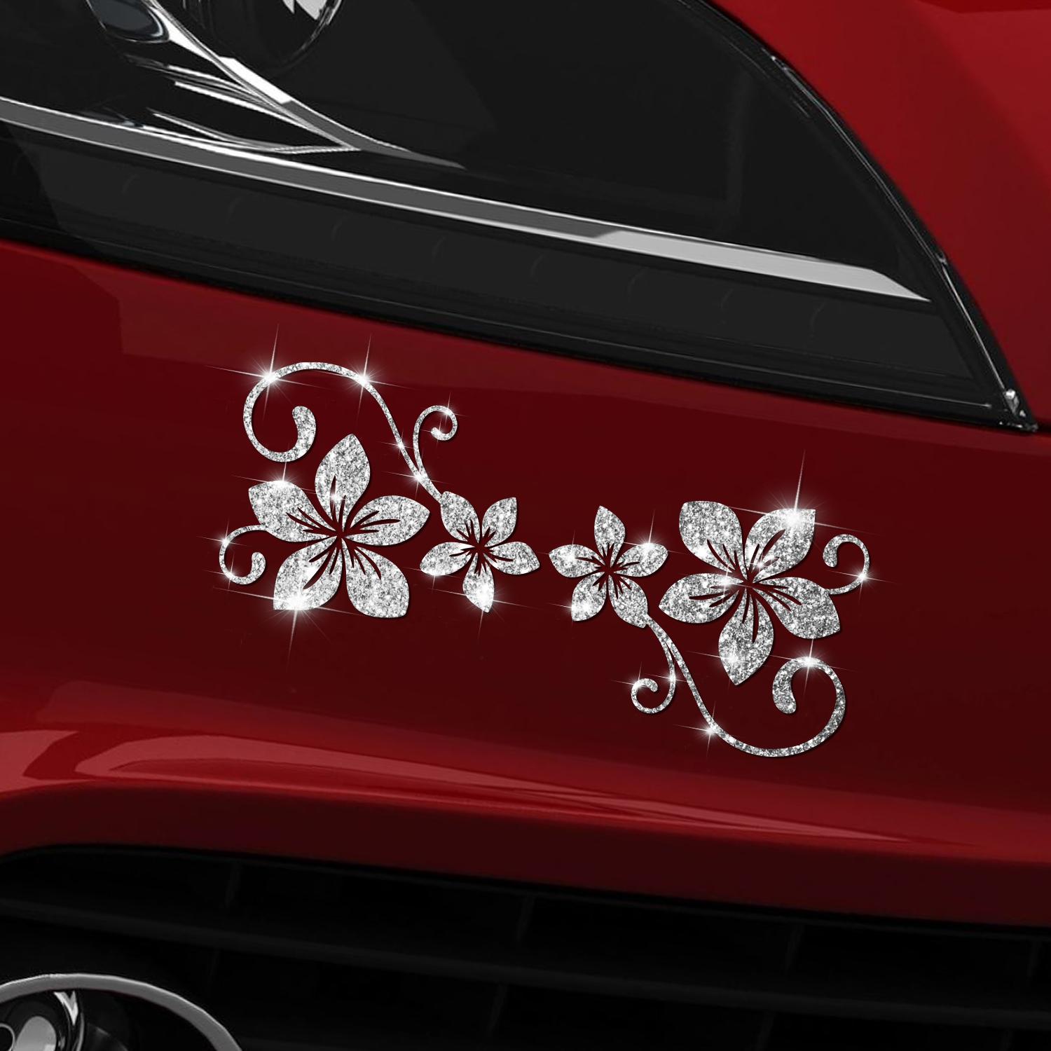 Four Vine Flower Car Sticker, Shiny Plant Floral Pattern, Self-Adhesive No Residue, Easy Installation for Cars Trucks Motorcycles Windows Laptops, Universal Car Sticker, Car Decals, Automotive Decals