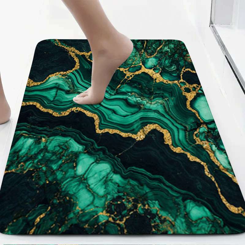 3PCS Luxury Agate Golden Line Bath Rug Set, Flannel Non-Slip Absorbent Mat, Includes U-Shaped Rug and Toilet Lid Cover