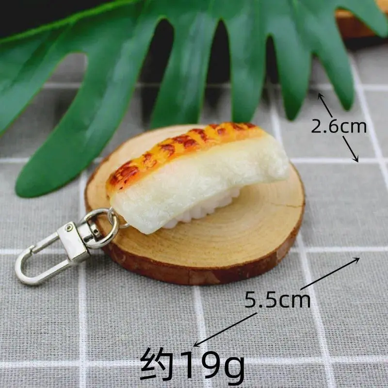 Simulated Food Pendant PVC Japanese Salmon Sushi Model Keychains Car Key Chain Phone Pendant Keyrings Creative Decoration Gift